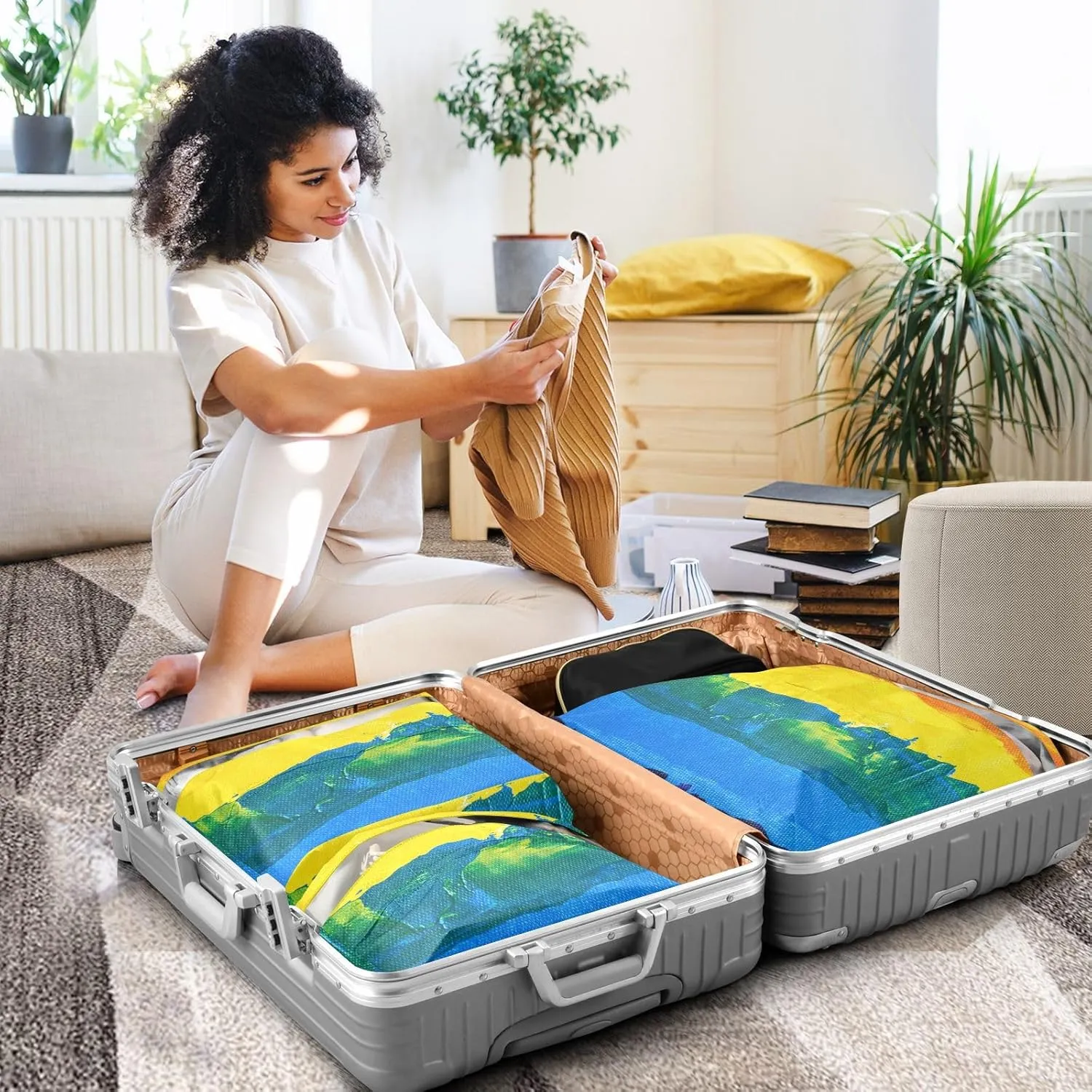 Rainbow Colored 3 Set Travel Packing Cubes For Suitcases, Foldable, Garment Bag Closet Storage, Luggage Space Saver, Luggages Management Personnel