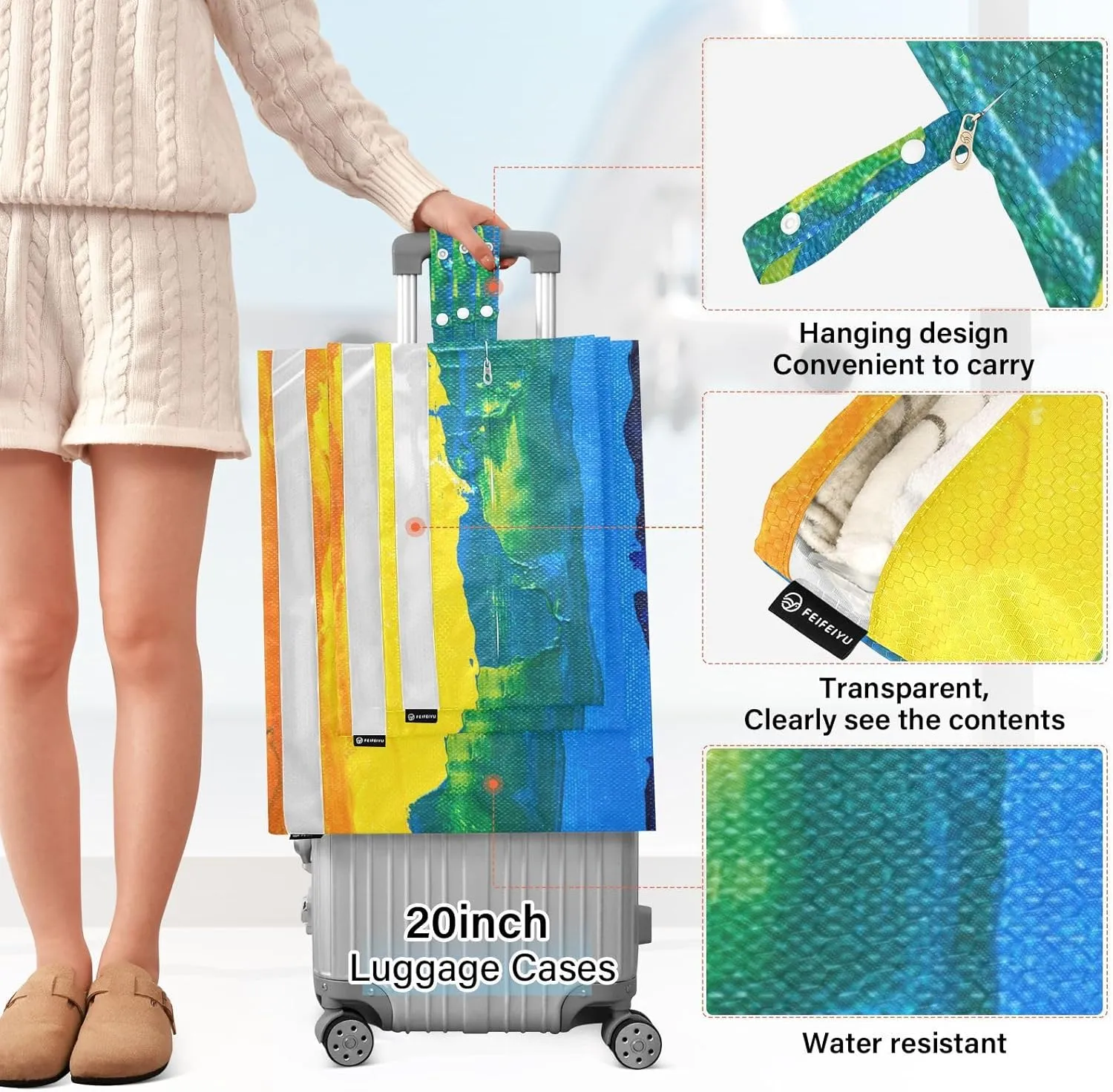 Rainbow Colored 3 Set Travel Packing Cubes For Suitcases, Foldable, Garment Bag Closet Storage, Luggage Space Saver, Luggages Management Personnel