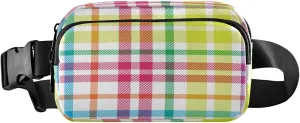 Rainbow Plaid Tartan Belt Bag for Women Men Fanny Pack Small Waist Pouch Crossbody Bags for Outdoor Hiking Running Travel