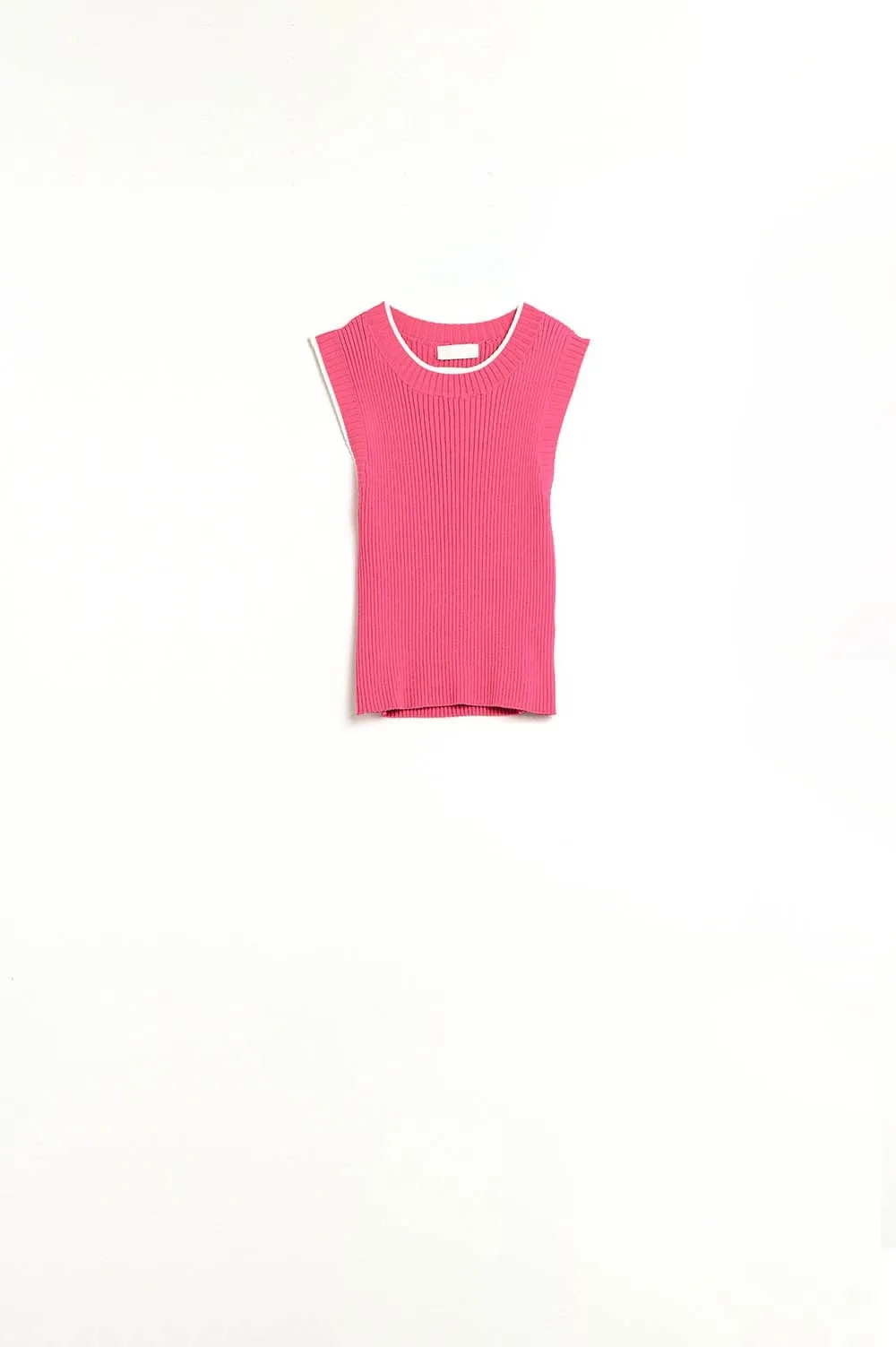 Raspberry Pink Fitted Tank Top With White Trim