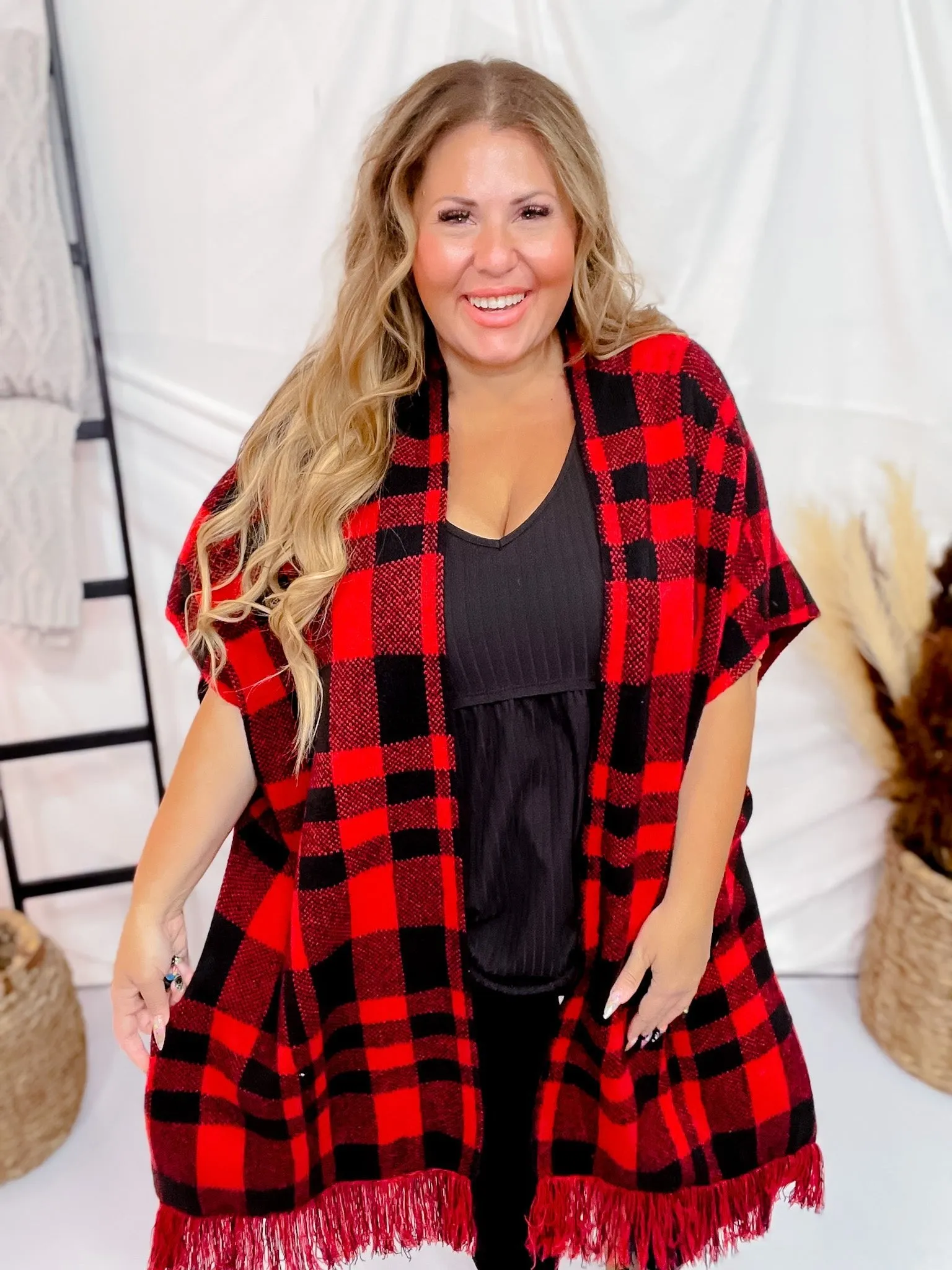 Red & Black Plaid Poncho FINAL SALE