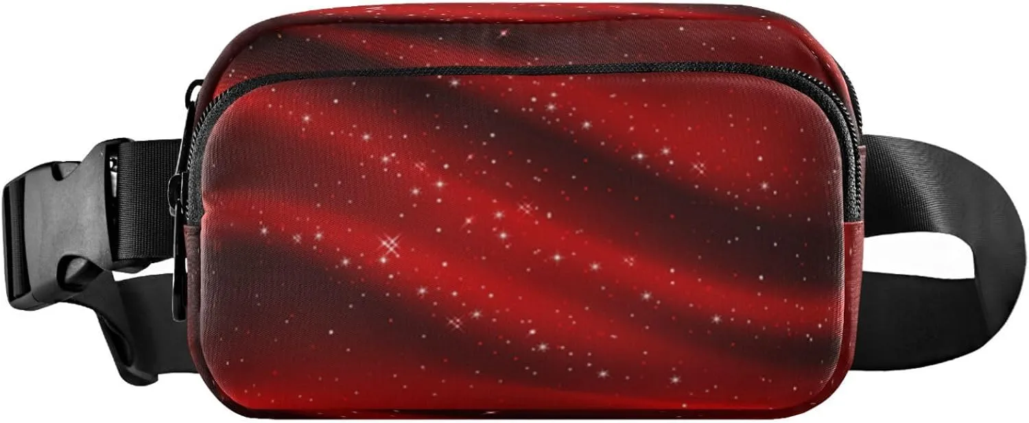Red Glitter Belt Bag for Women Men Fanny Pack Small Waist Pouch Crossbody Bags for Outdoor Hiking Running Travel