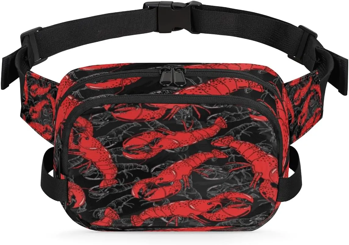 Red Lobster Pattern Fanny Pack Durable with Adjustable Belt Main Zippered Pocket Lightweight Waterproof Belt Bag for Travel Sports Workout Hiking Phone Bag