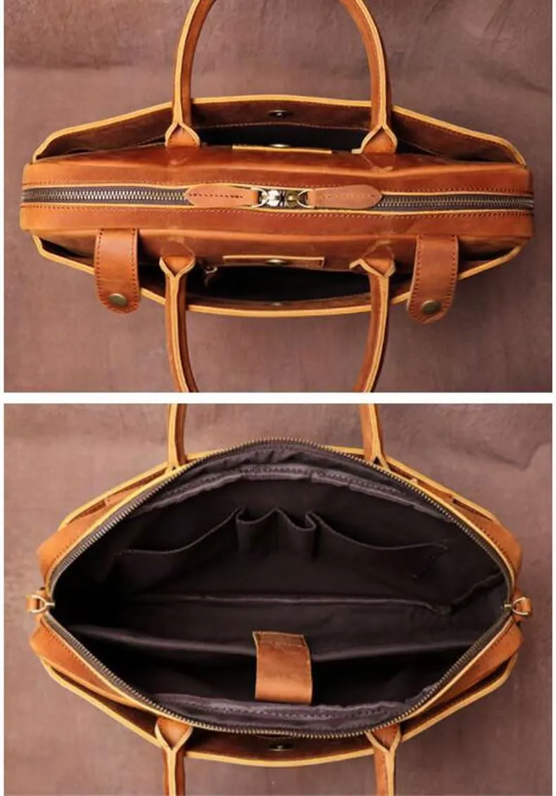 Retro Briefcases Mens Handbags Laptop Bags Leather Messenger Shoulder Bags Computer Carrying Cases