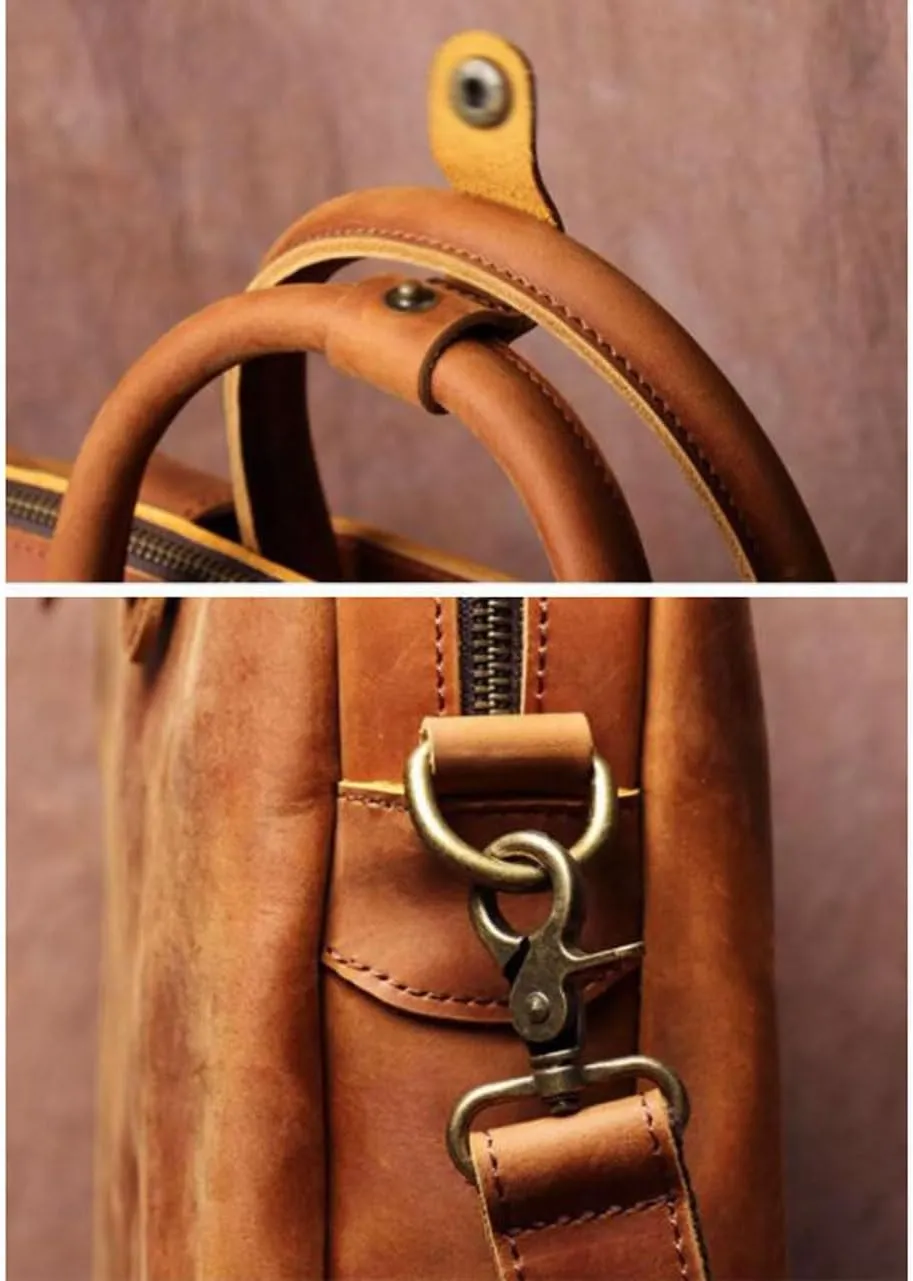 Retro Briefcases Mens Handbags Laptop Bags Leather Messenger Shoulder Bags Computer Carrying Cases