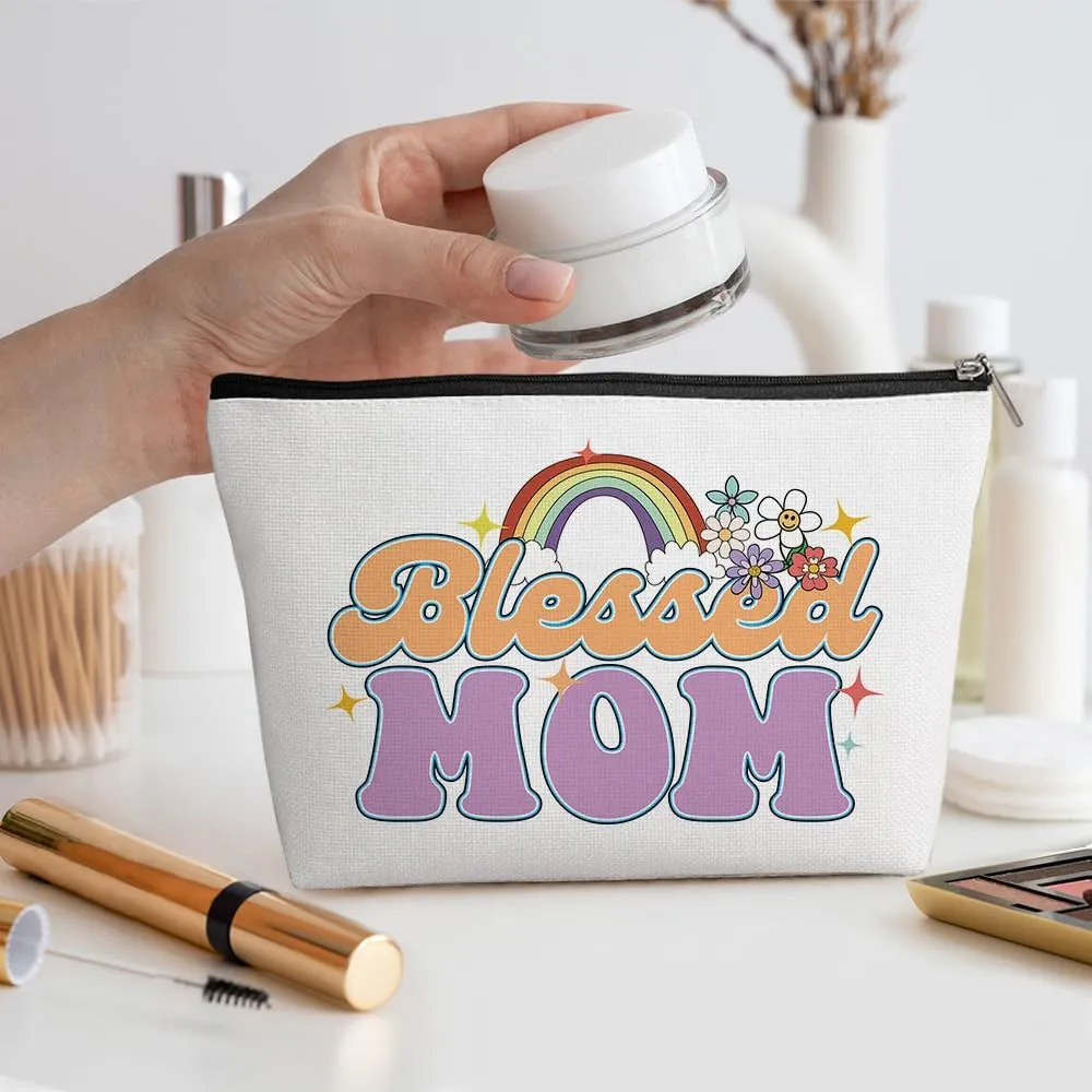 Retro Flower Inspirational Gifts for Mom Makeup Bag Mother Mom Gifts Mom Birthday Gifts from Daughter Fun Mothers Day Christmas Cosmetic Bag Make up Bag Travel Toiletry Bag for Women New Mom Mommy