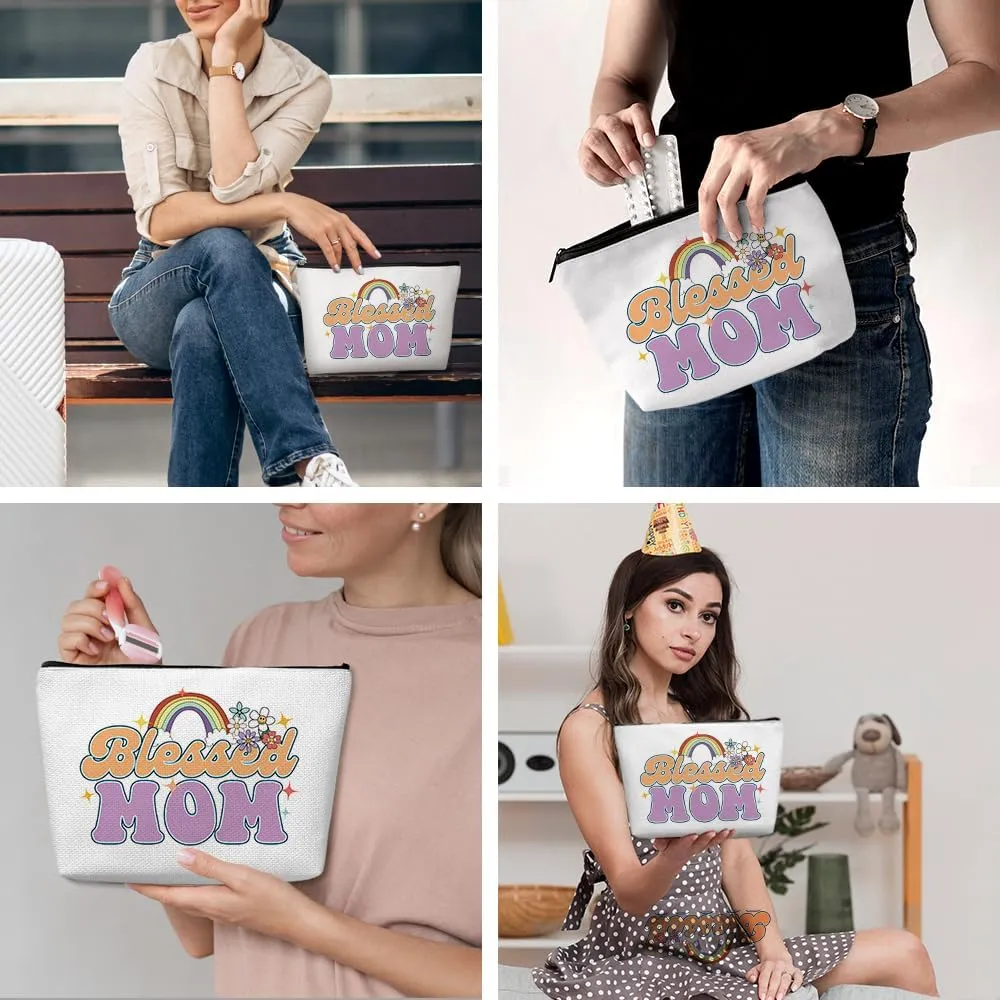 Retro Flower Inspirational Gifts for Mom Makeup Bag Mother Mom Gifts Mom Birthday Gifts from Daughter Fun Mothers Day Christmas Cosmetic Bag Make up Bag Travel Toiletry Bag for Women New Mom Mommy