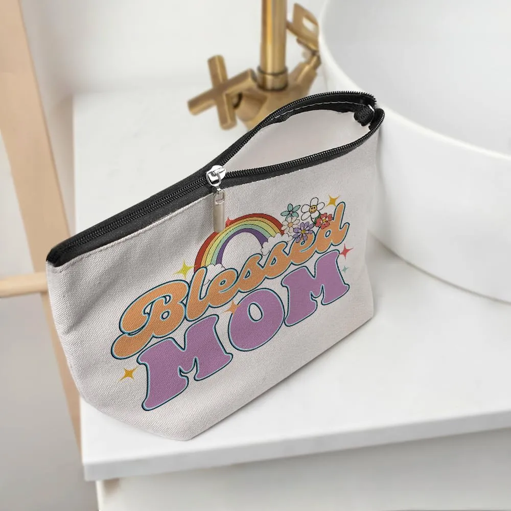 Retro Flower Inspirational Gifts for Mom Makeup Bag Mother Mom Gifts Mom Birthday Gifts from Daughter Fun Mothers Day Christmas Cosmetic Bag Make up Bag Travel Toiletry Bag for Women New Mom Mommy
