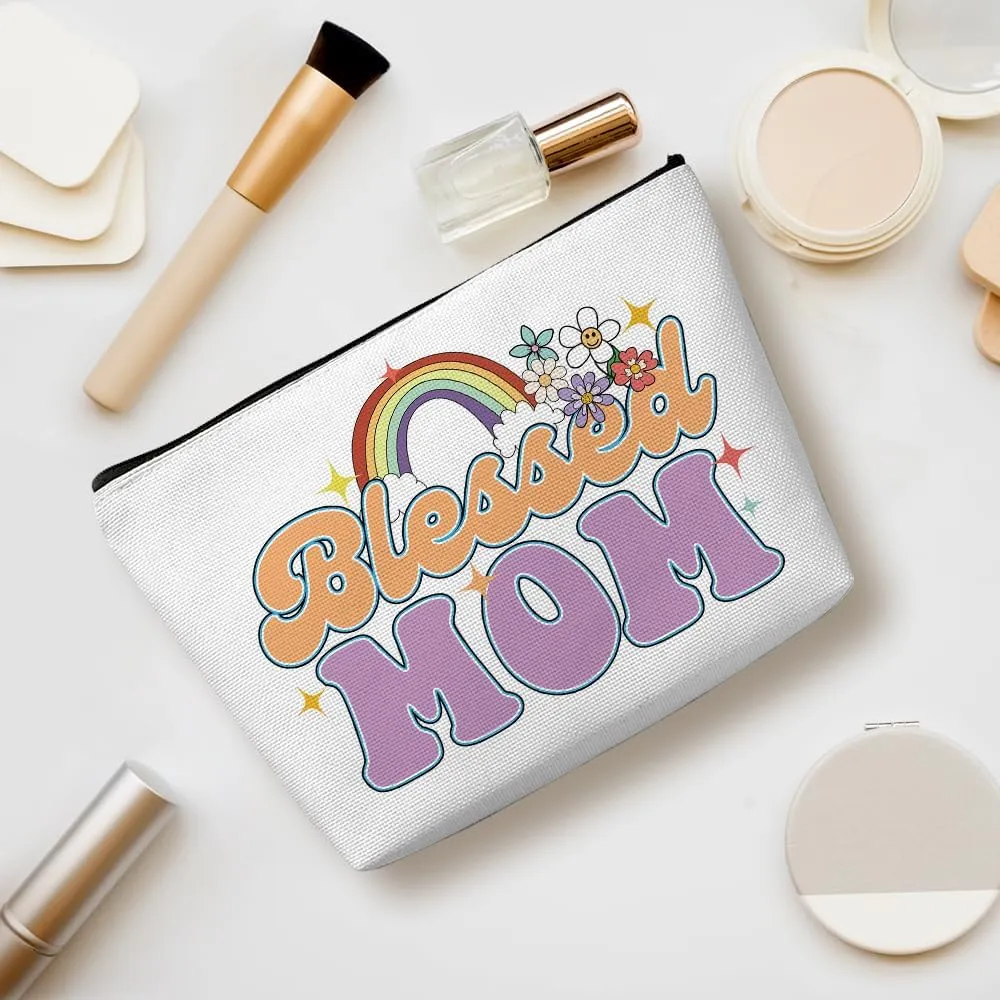 Retro Flower Inspirational Gifts for Mom Makeup Bag Mother Mom Gifts Mom Birthday Gifts from Daughter Fun Mothers Day Christmas Cosmetic Bag Make up Bag Travel Toiletry Bag for Women New Mom Mommy