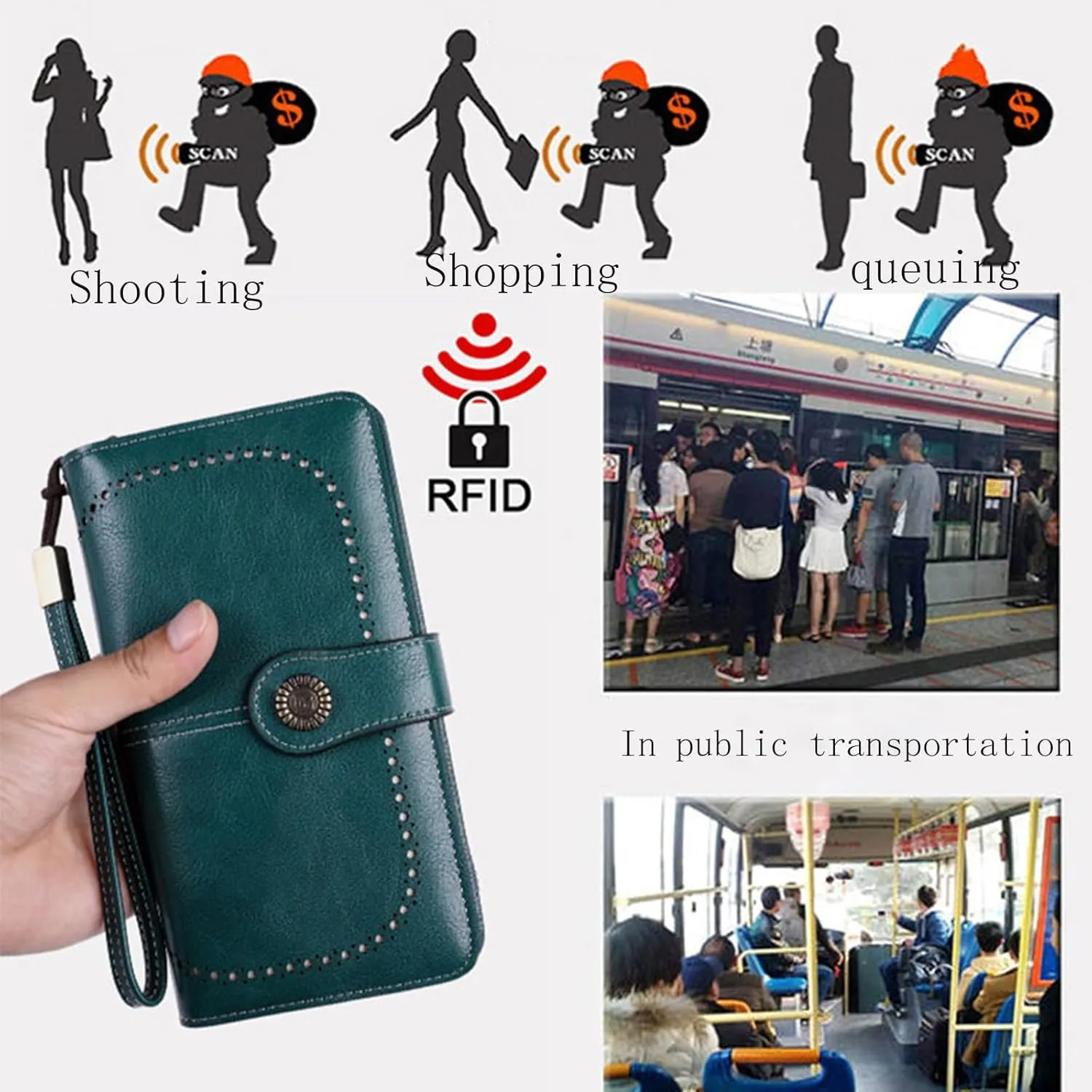 Rfid Wallet Women,2024 New Leather Wallet Wristlet for Women,Bifold Rfid Blocking Zip Around Large Capacity Credit Card Holder Clutch Purses,Travel Wallet for Mom Women Ladies Girls