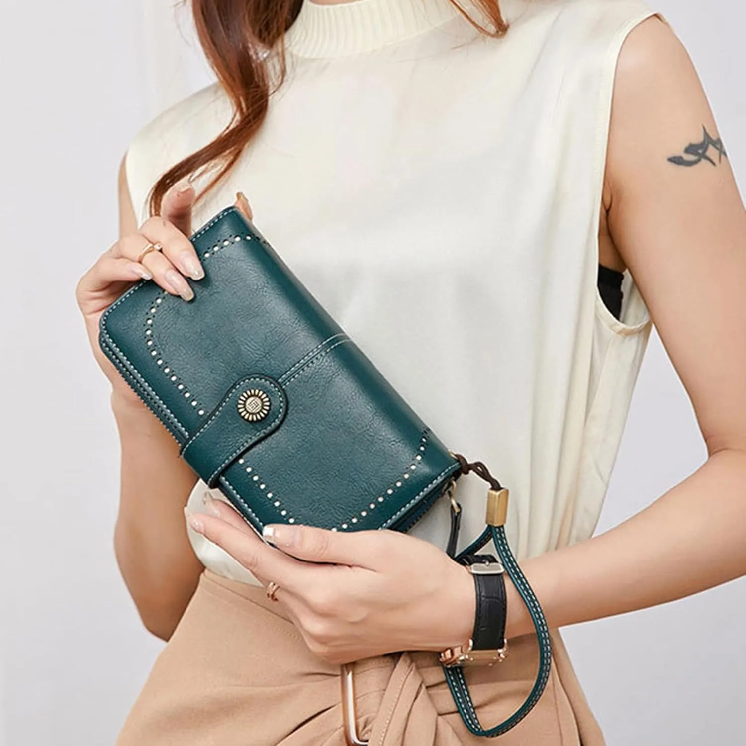 Rfid Wallet Women,2024 New Leather Wallet Wristlet for Women,Bifold Rfid Blocking Zip Around Large Capacity Credit Card Holder Clutch Purses,Travel Wallet for Mom Women Ladies Girls
