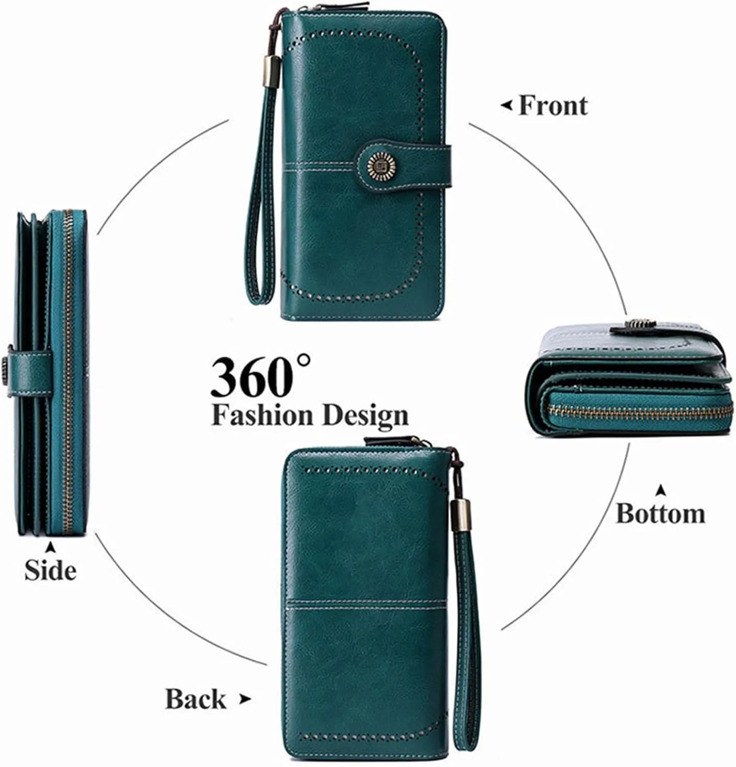 Rfid Wallet Women,2024 New Leather Wallet Wristlet for Women,Bifold Rfid Blocking Zip Around Large Capacity Credit Card Holder Clutch Purses,Travel Wallet for Mom Women Ladies Girls