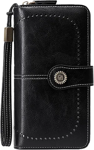 Rfid Wallet Women,2024 New Leather Wallet Wristlet for Women,Rfid Blocking Zip Around Large Capacity Bifold Credit Card Wallet Clutch Purses,Travel Wallet for Ladies Women Mom Girls