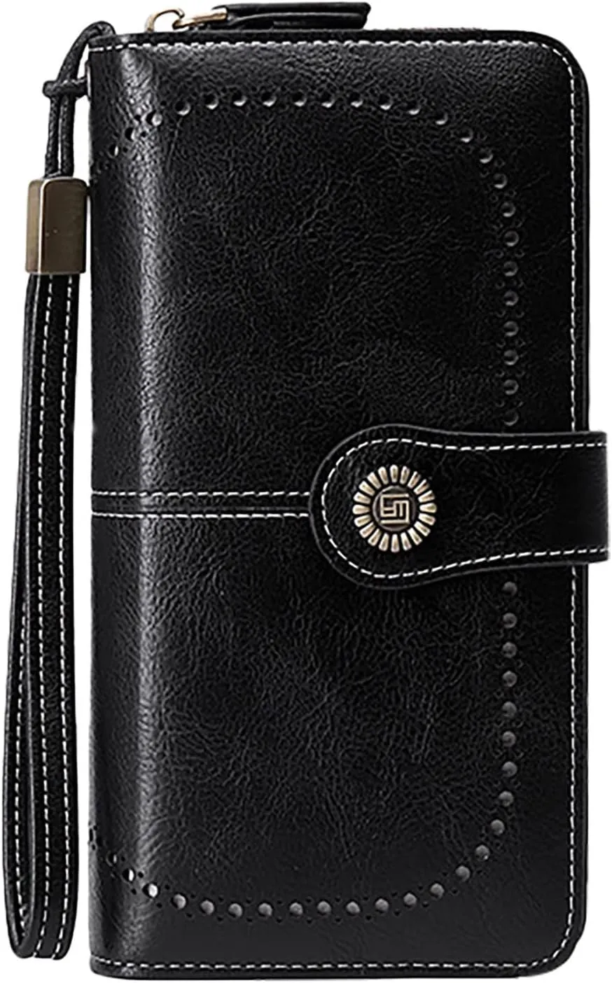Rfid Wallet Women,2024 New Leather Wallet Wristlet for Women,Rfid Blocking Zip Around Large Capacity Bifold Credit Card Wallet Clutch Purses,Travel Wallet for Ladies Women Mom Girls