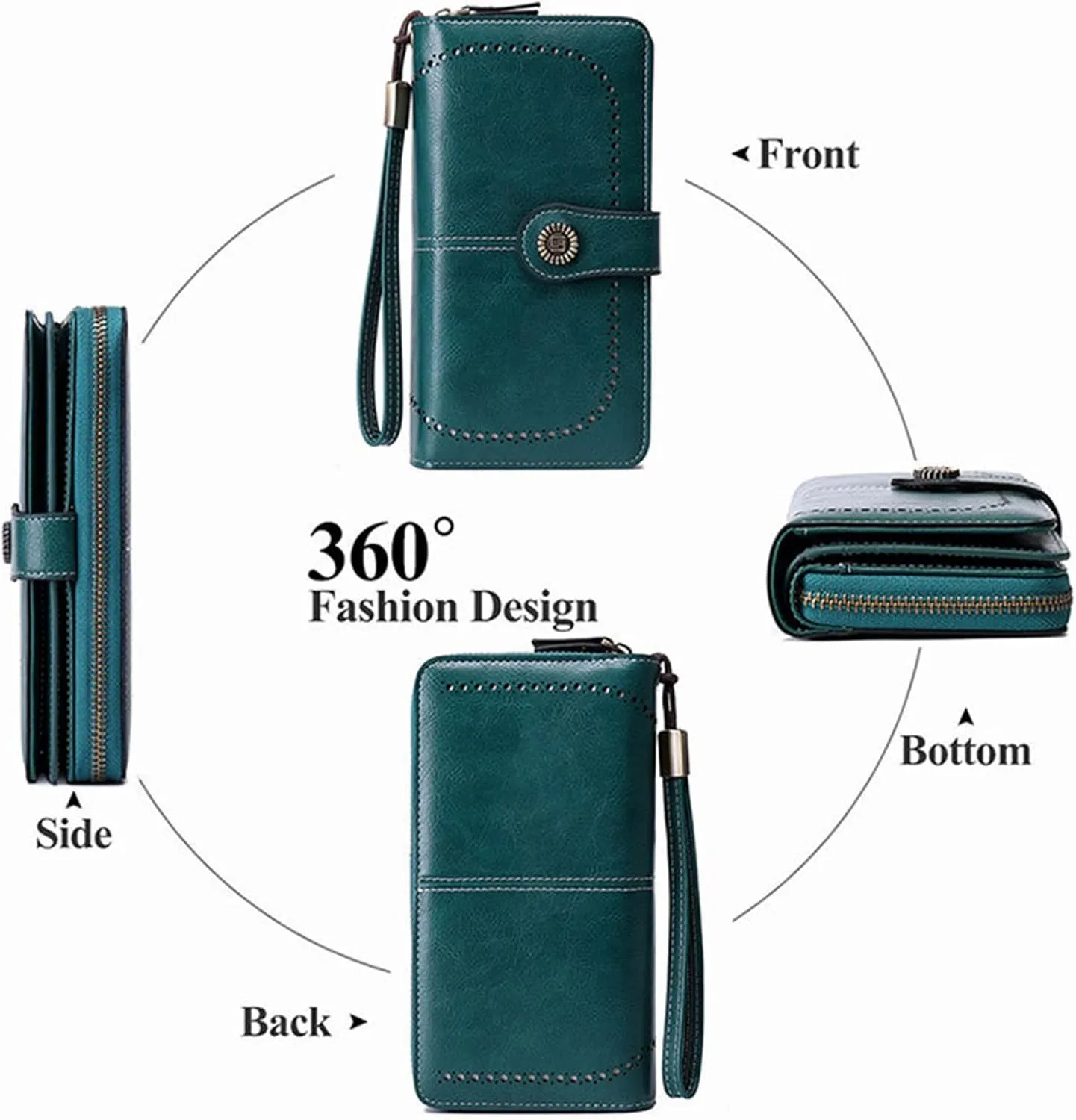 Rfid Wallet Women,2024 New Leather Wallet Wristlet for Women,Rfid Blocking Zip Around Large Capacity Bifold Credit Card Wallet Clutch Purses,Travel Wallet for Ladies Women Mom Girls