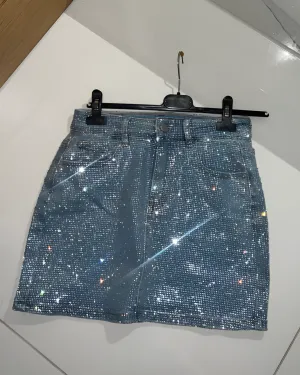 Rhinestone sparkling denim mini skirt
