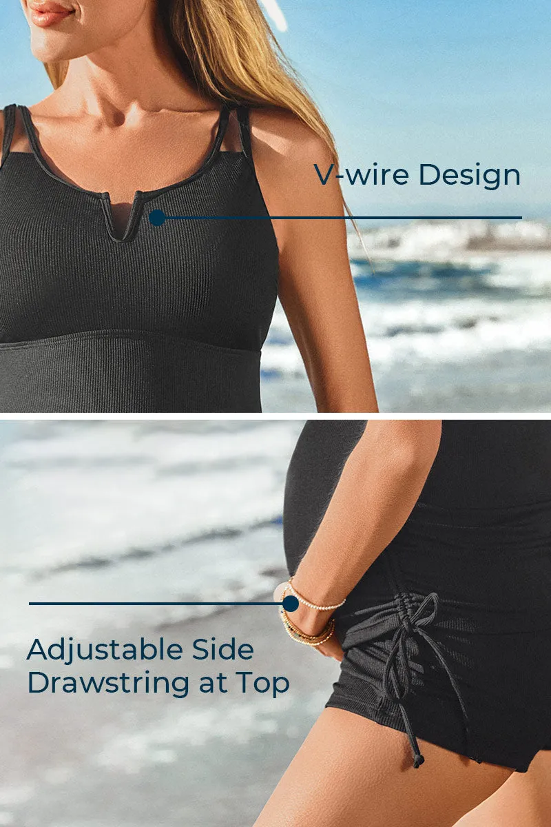 Ribbed Maternity Tankini Swimsuit with V-Wire Support