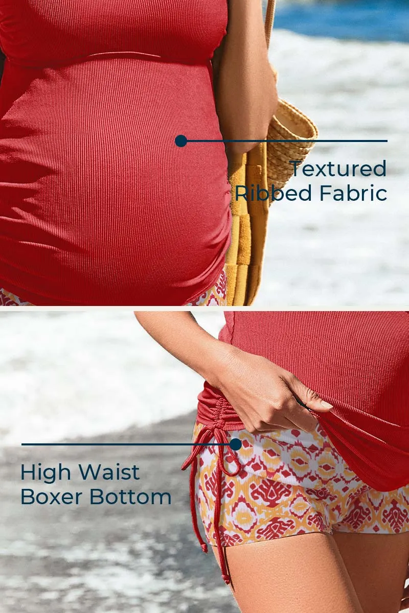 Ribbed Maternity Tankini Swimsuit with V-Wire Support
