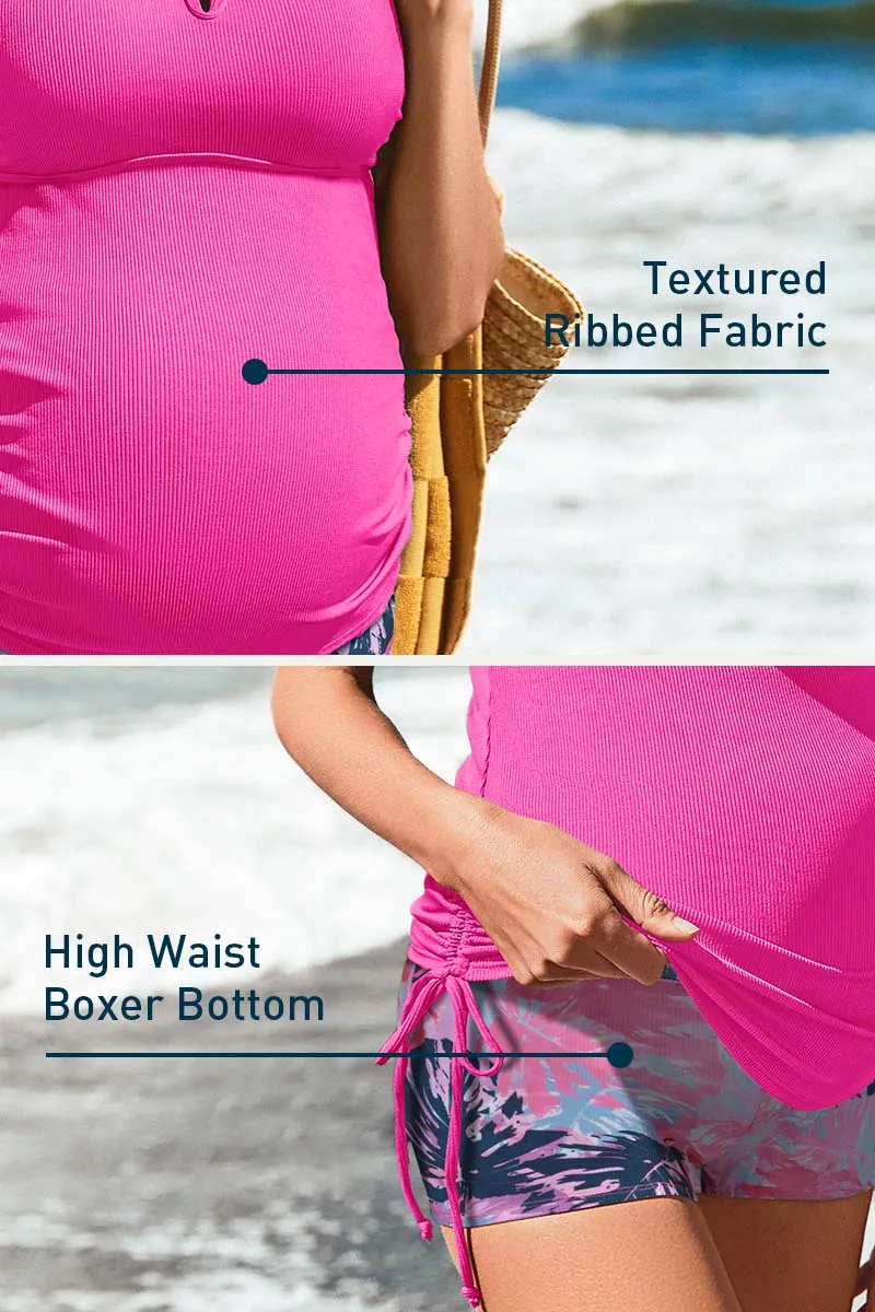 Ribbed Maternity Tankini Swimsuit with V-Wire Support