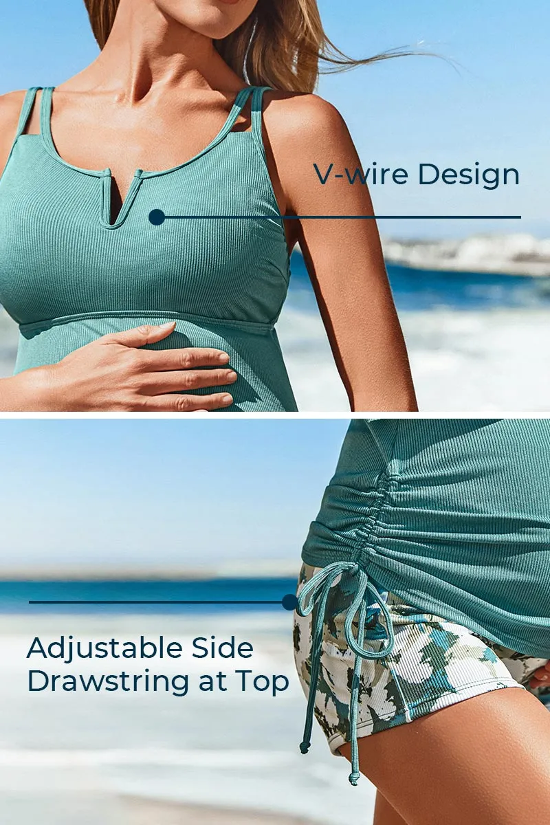 Ribbed Maternity Tankini Swimsuit with V-Wire Support