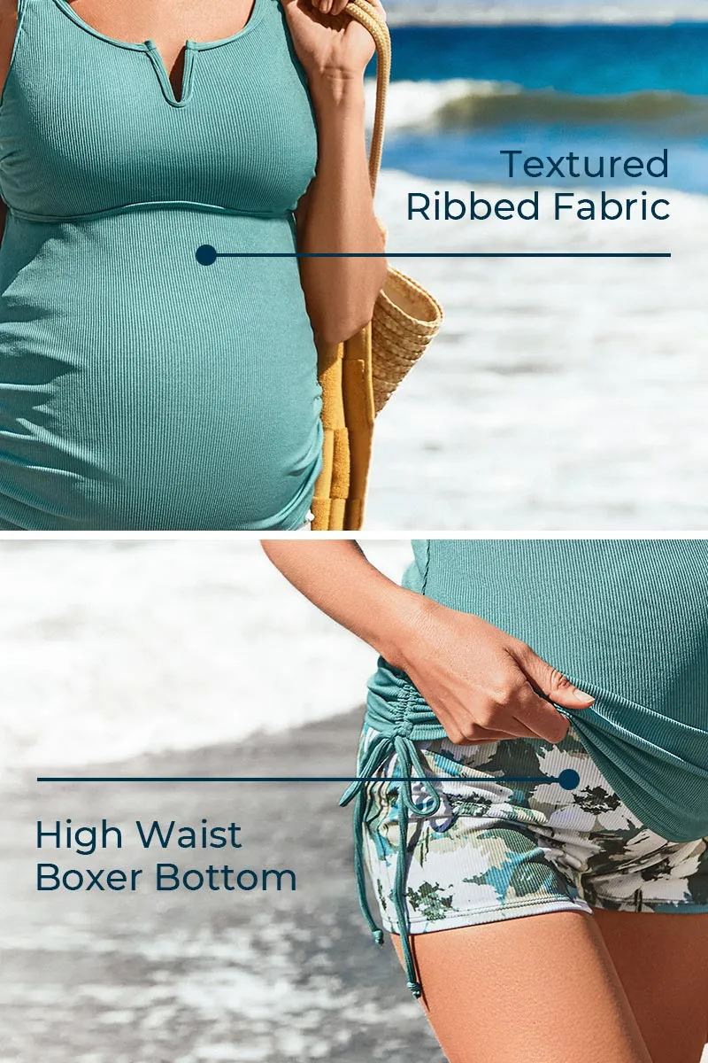 Ribbed Maternity Tankini Swimsuit with V-Wire Support