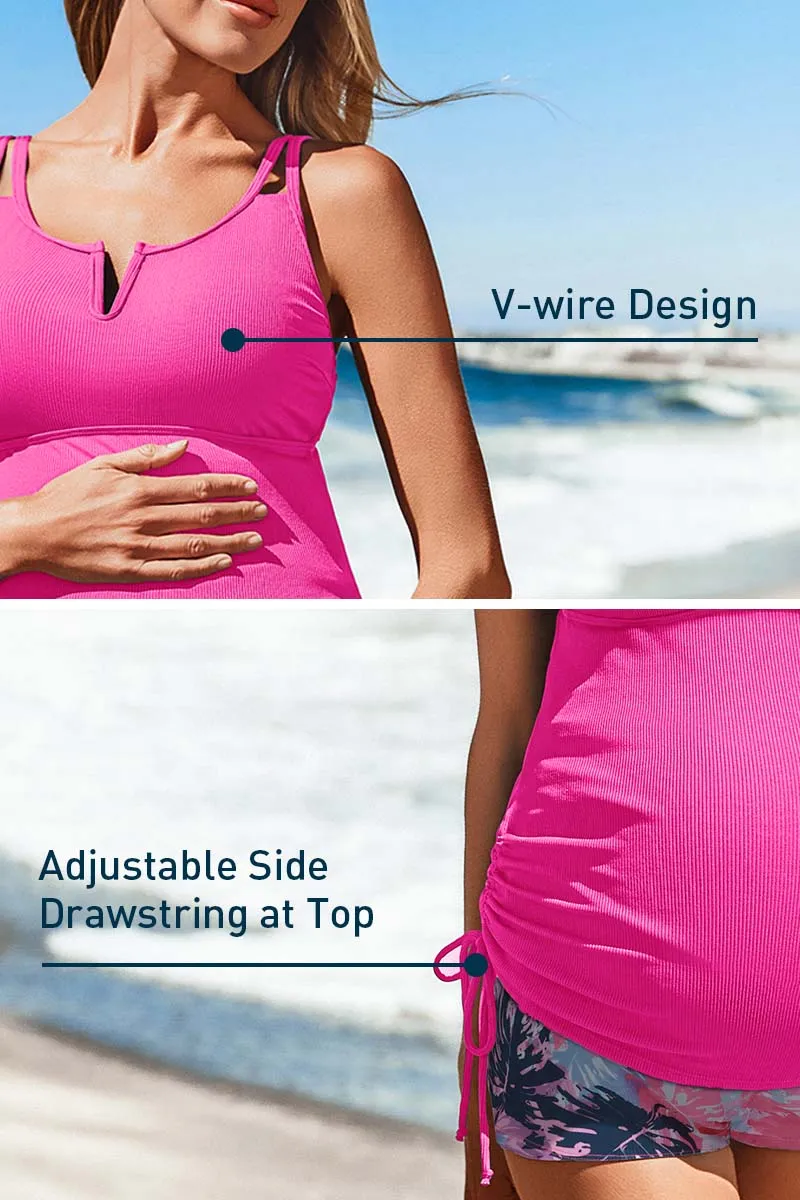 Ribbed Maternity Tankini Swimsuit with V-Wire Support