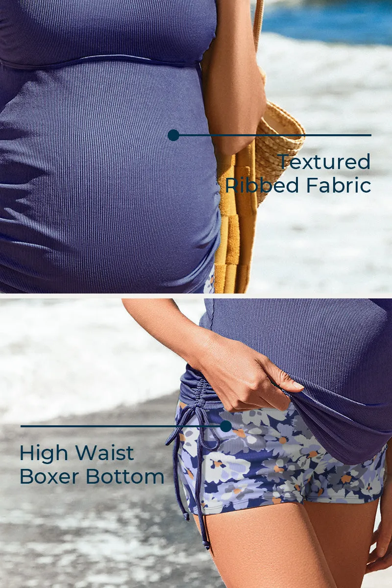 Ribbed Maternity Tankini Swimsuit with V-Wire Support