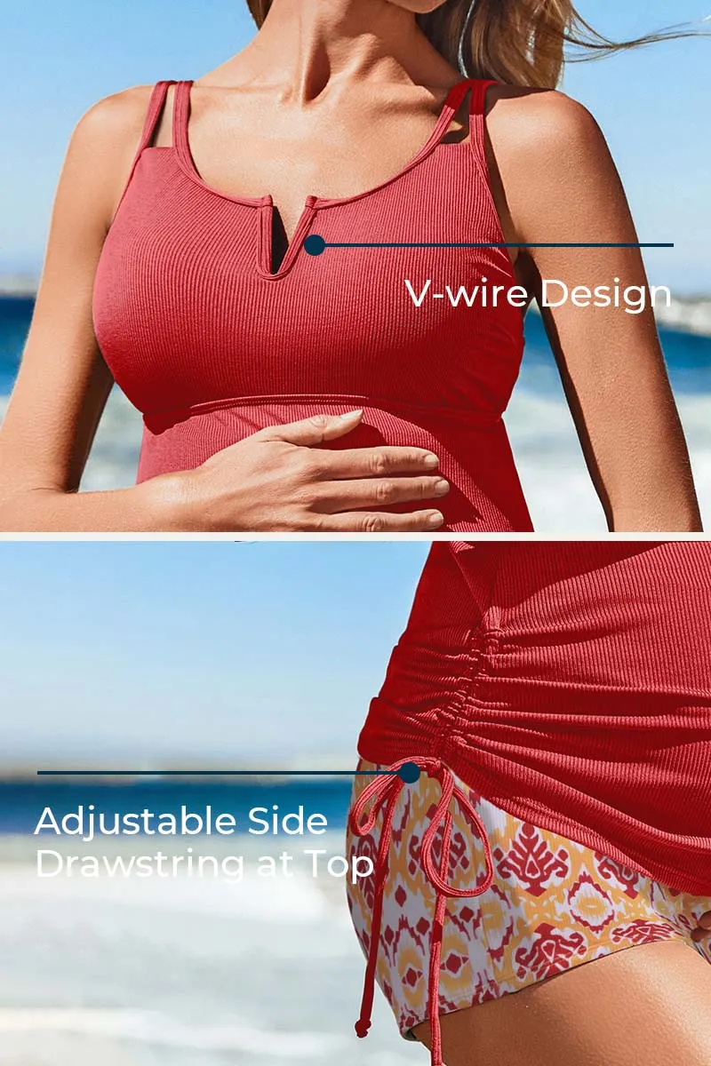 Ribbed Maternity Tankini Swimsuit with V-Wire Support