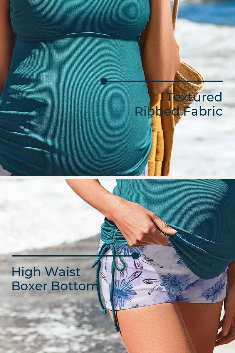 Ribbed Maternity Tankini Swimsuit with V-Wire Support