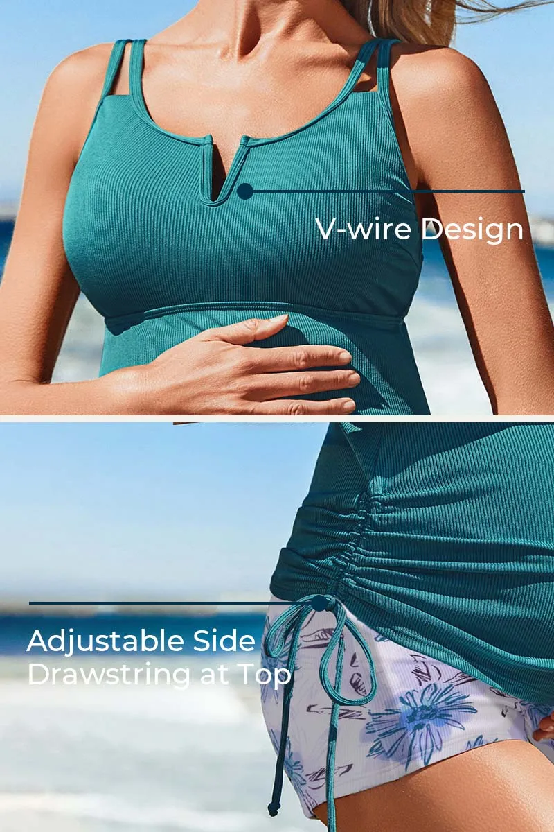 Ribbed Maternity Tankini Swimsuit with V-Wire Support