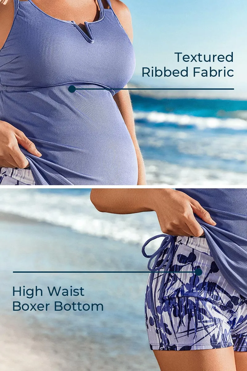 Ribbed Maternity Tankini Swimsuit with V-Wire Support
