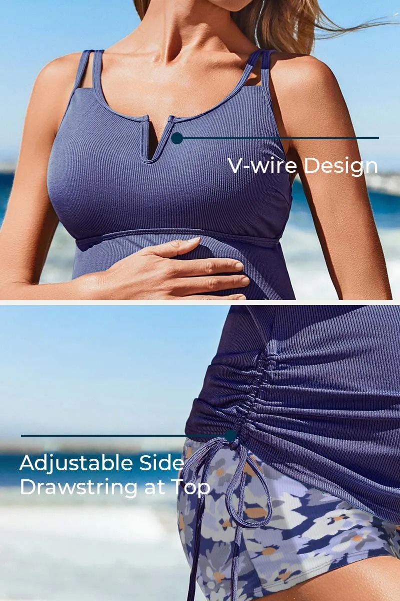 Ribbed Maternity Tankini Swimsuit with V-Wire Support