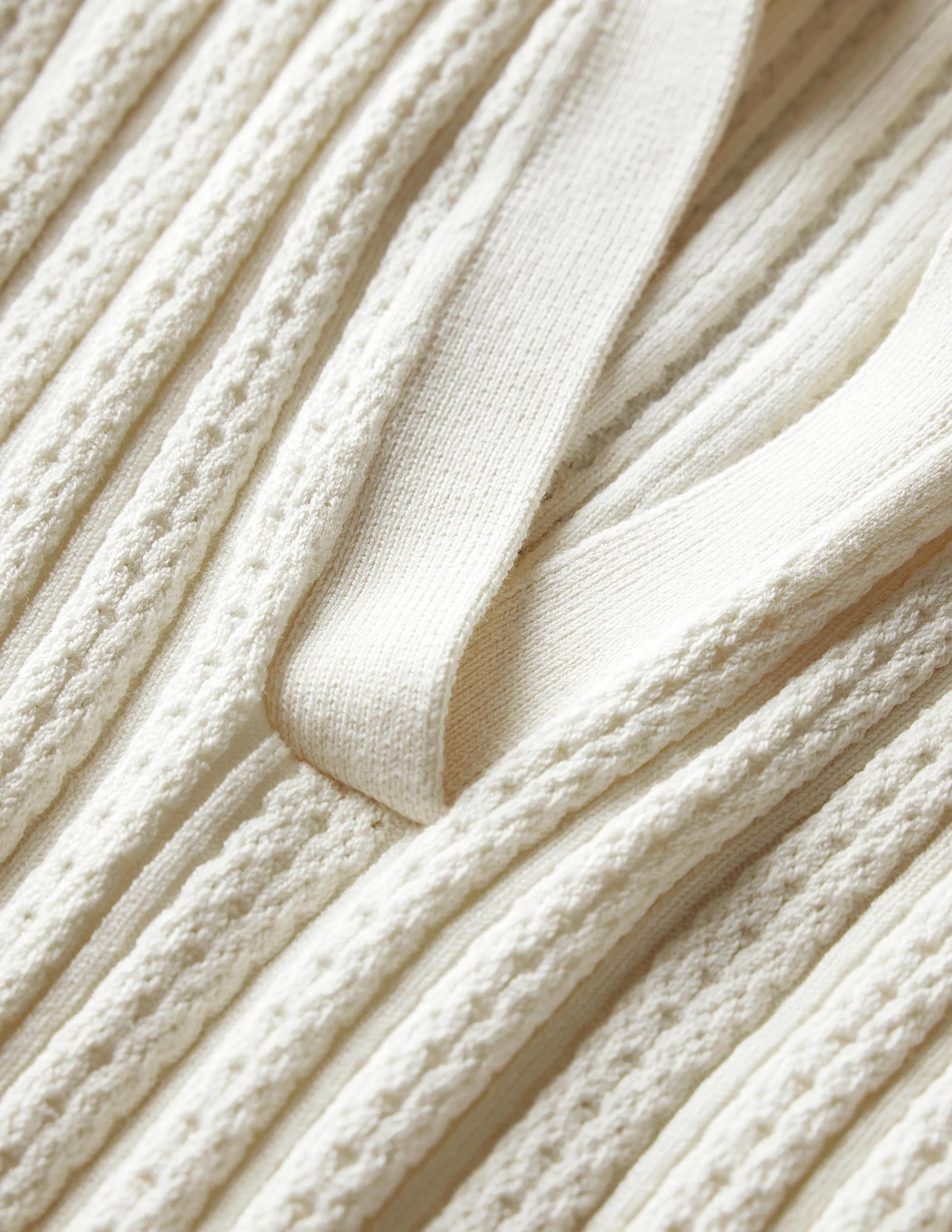 Ribbed Pointelle Collared Top-Warm Ivory