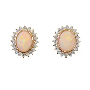 Rose Gold plated silver oval shape White Opal cluster earrings
