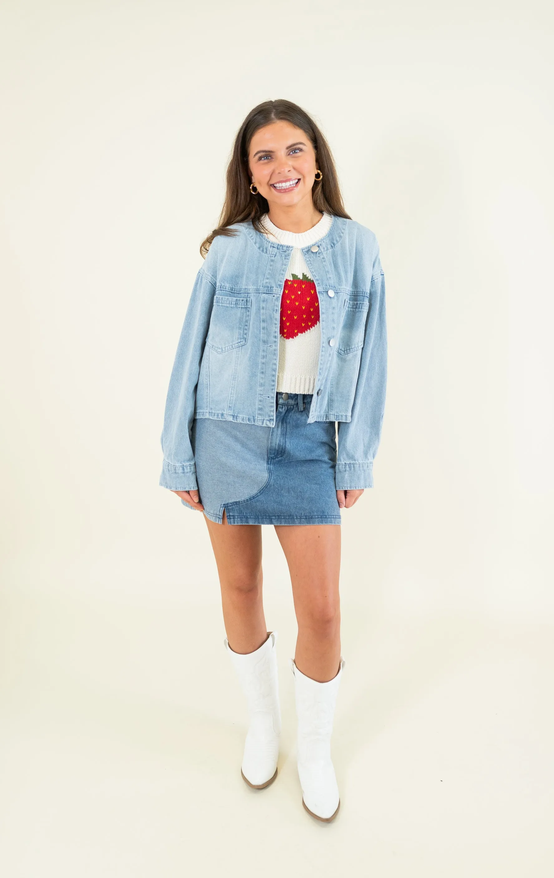 Round Neck Denim Jacket
