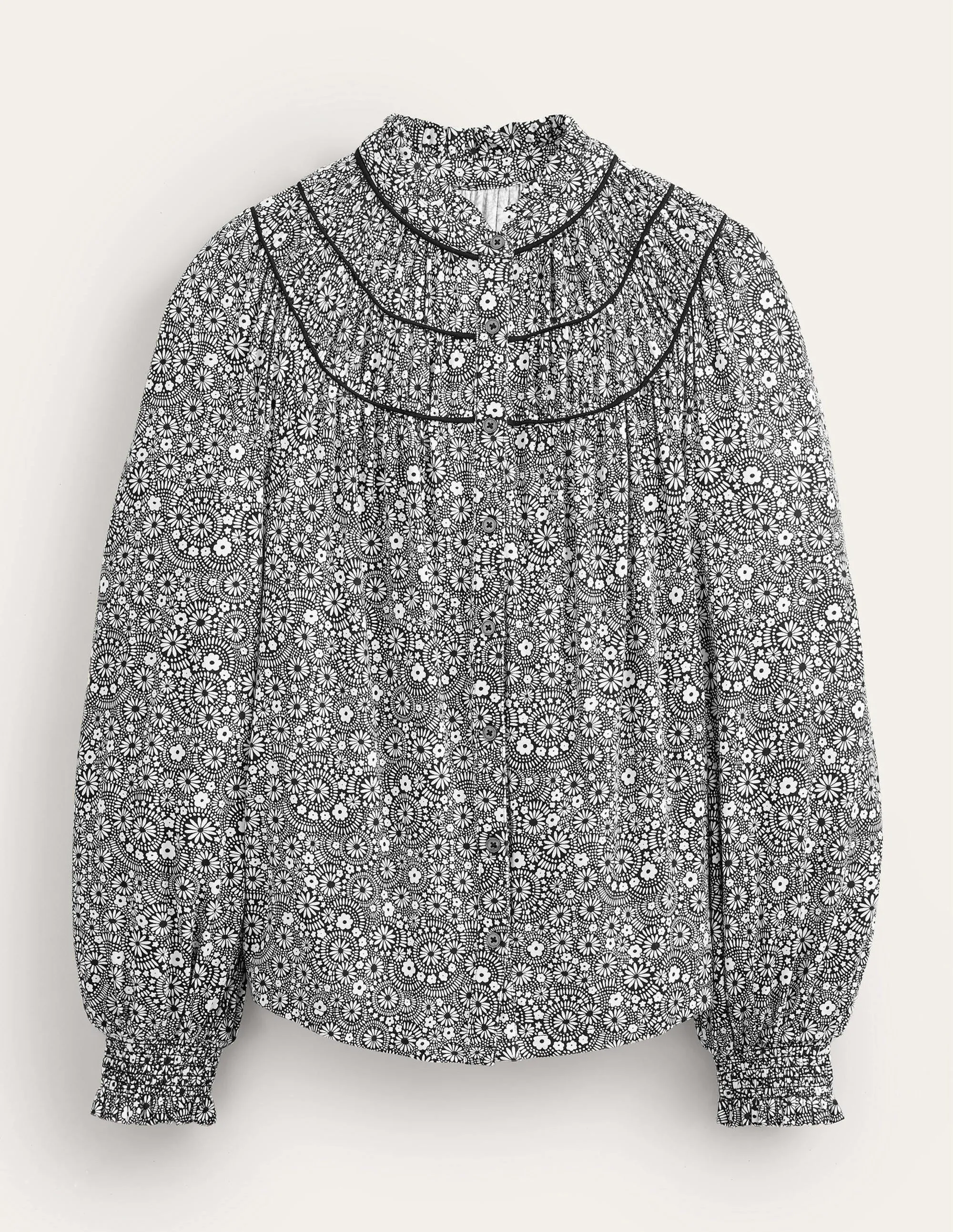 Ruched Yoke Jersey Shirt-Black, Dotty Daisy