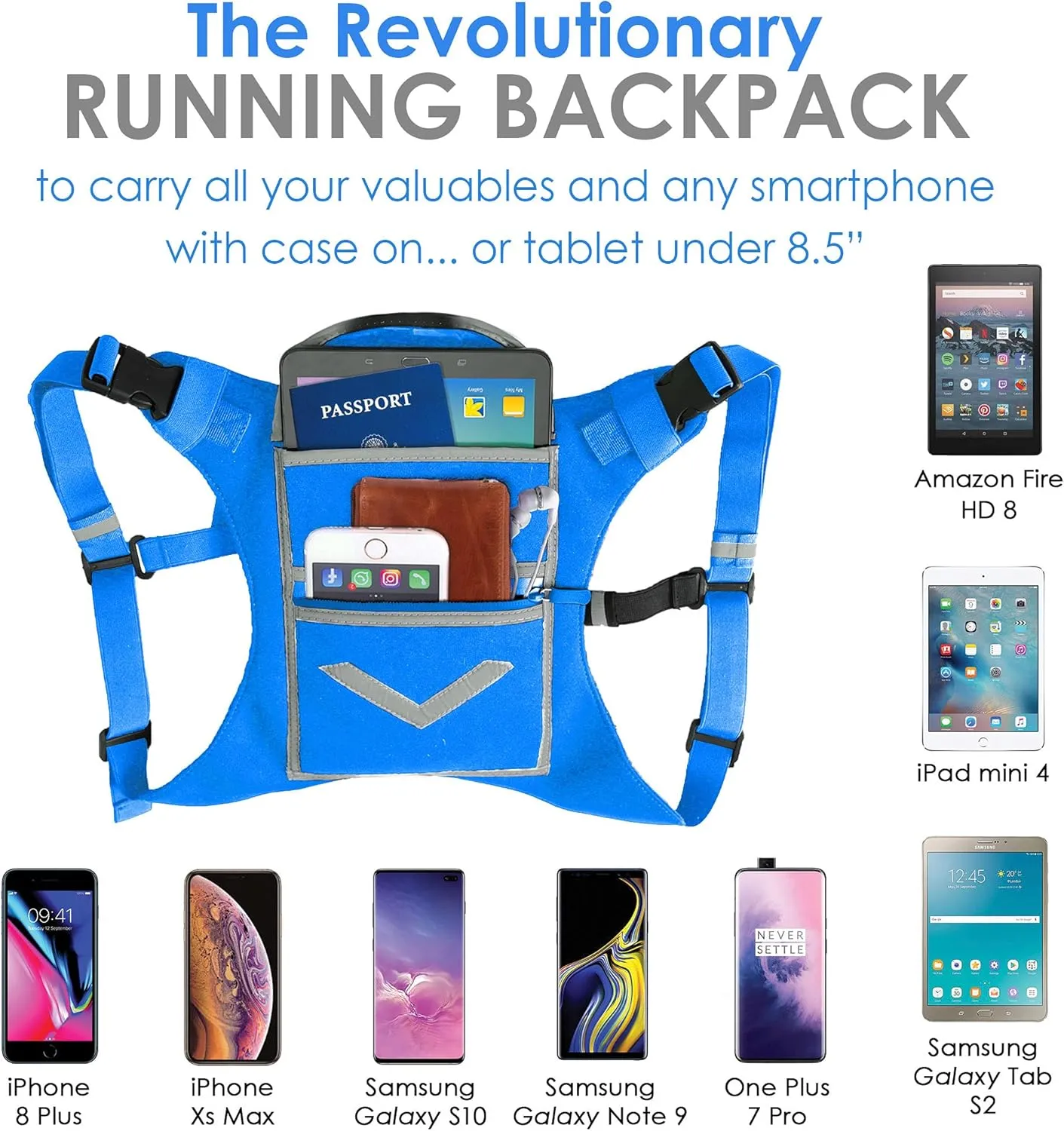 Running Mini Backpack Vest for Men & Women - Hi-viz gear, Holds Valuables, any Phone - Ideal for Fitness, Walking, Cycling!