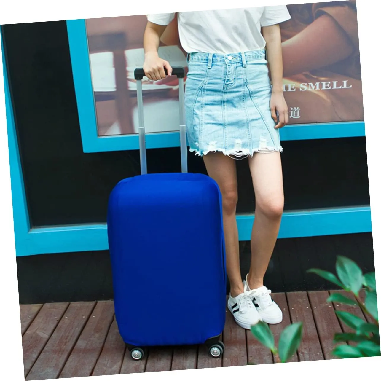 SAFIGLE Luggage Cover Elastic Suitcase Protector Blue Luggage Case Cover for 22-24 Inches Suitcase