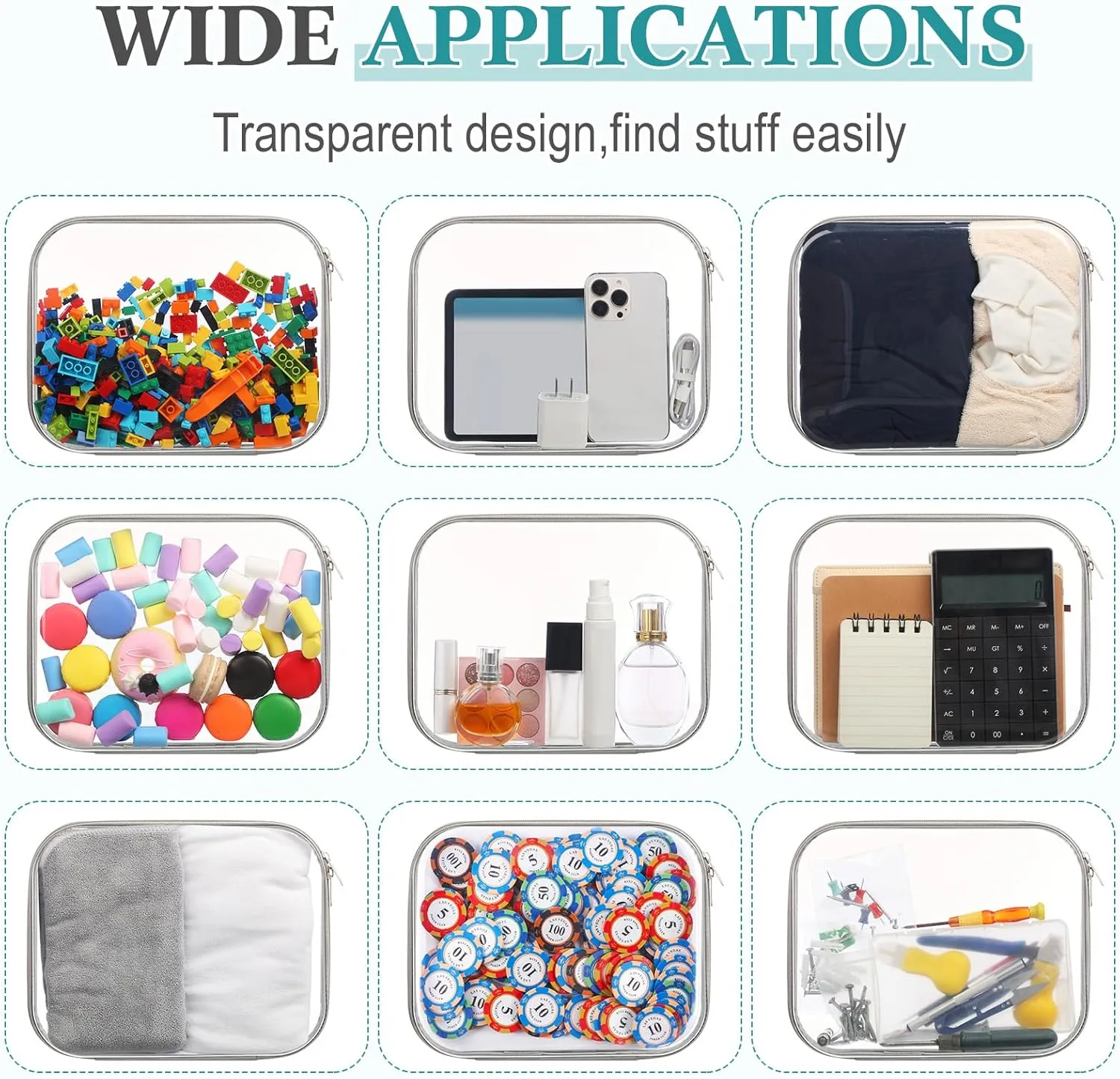 Sanwuta 6 Pcs Clear Hard Zipper Case Hard Plastic Zipper Pouches Makeup Bag Transparent Cases for Snacks Plastic Storage Organizer Portable Box for Travel