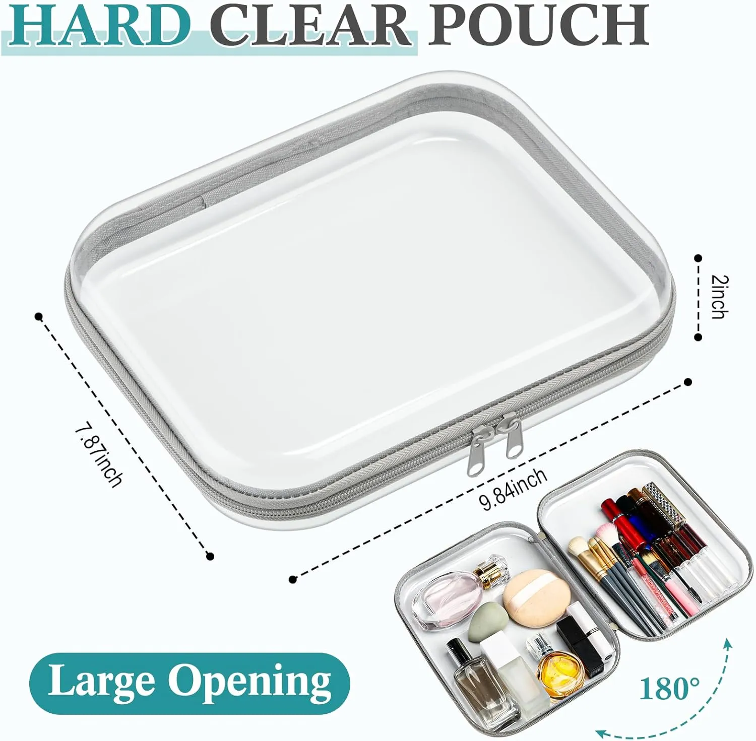 Sanwuta 6 Pcs Clear Hard Zipper Case Hard Plastic Zipper Pouches Makeup Bag Transparent Cases for Snacks Plastic Storage Organizer Portable Box for Travel