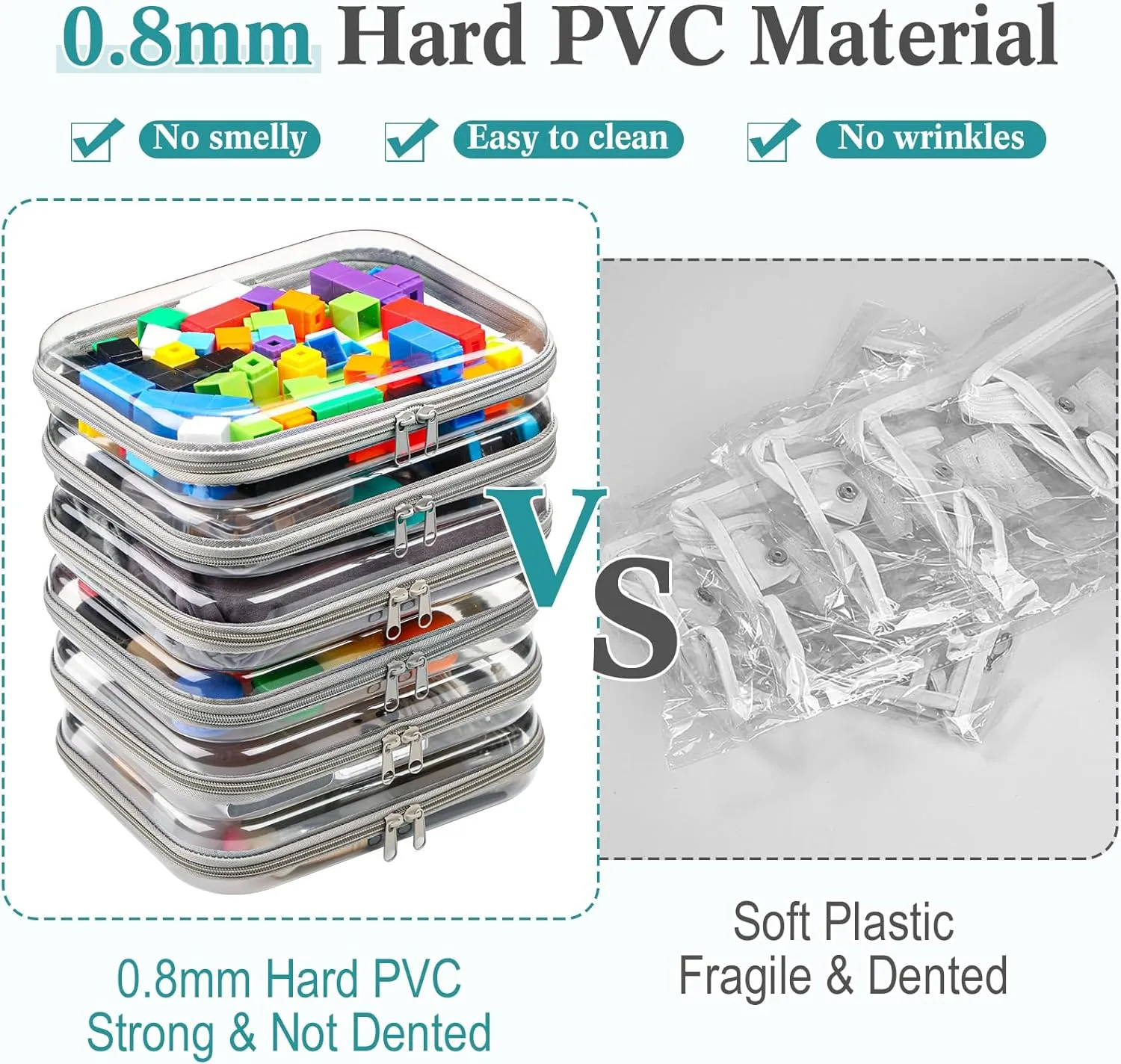 Sanwuta 6 Pcs Clear Hard Zipper Case Hard Plastic Zipper Pouches Makeup Bag Transparent Cases for Snacks Plastic Storage Organizer Portable Box for Travel