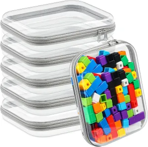 Sanwuta 6 Pcs Clear Hard Zipper Case Hard Plastic Zipper Pouches Makeup Bag Transparent Cases for Snacks Plastic Storage Organizer Portable Box for Travel