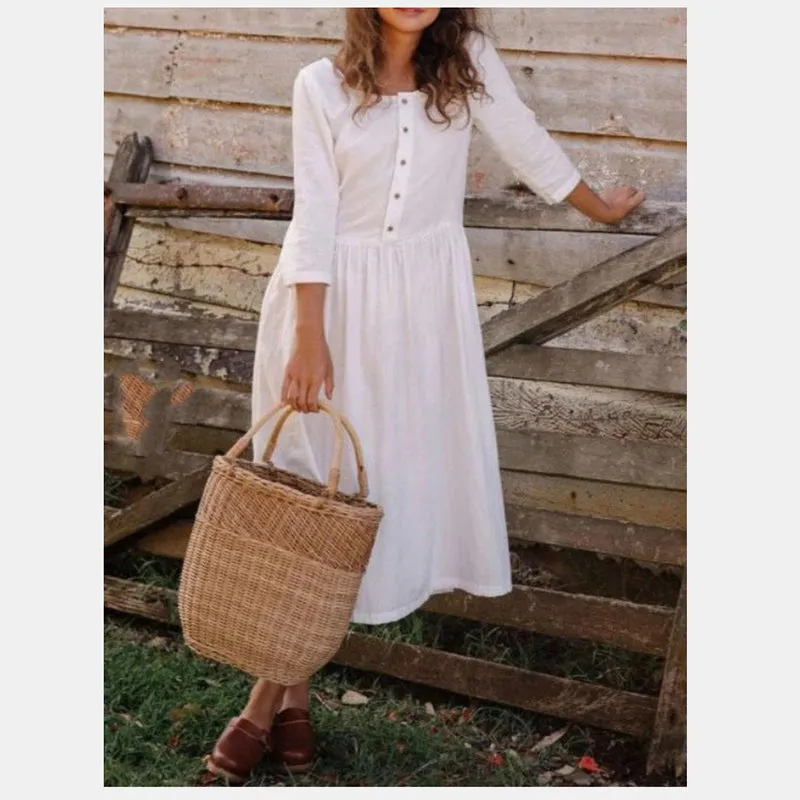 Sarah Cotton Linen Single-breasted Solid Dress