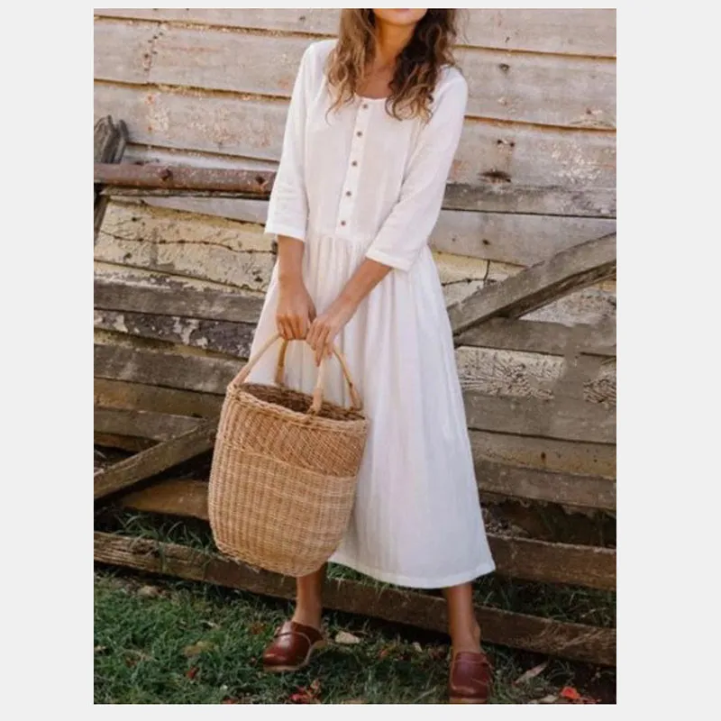 Sarah Cotton Linen Single-breasted Solid Dress