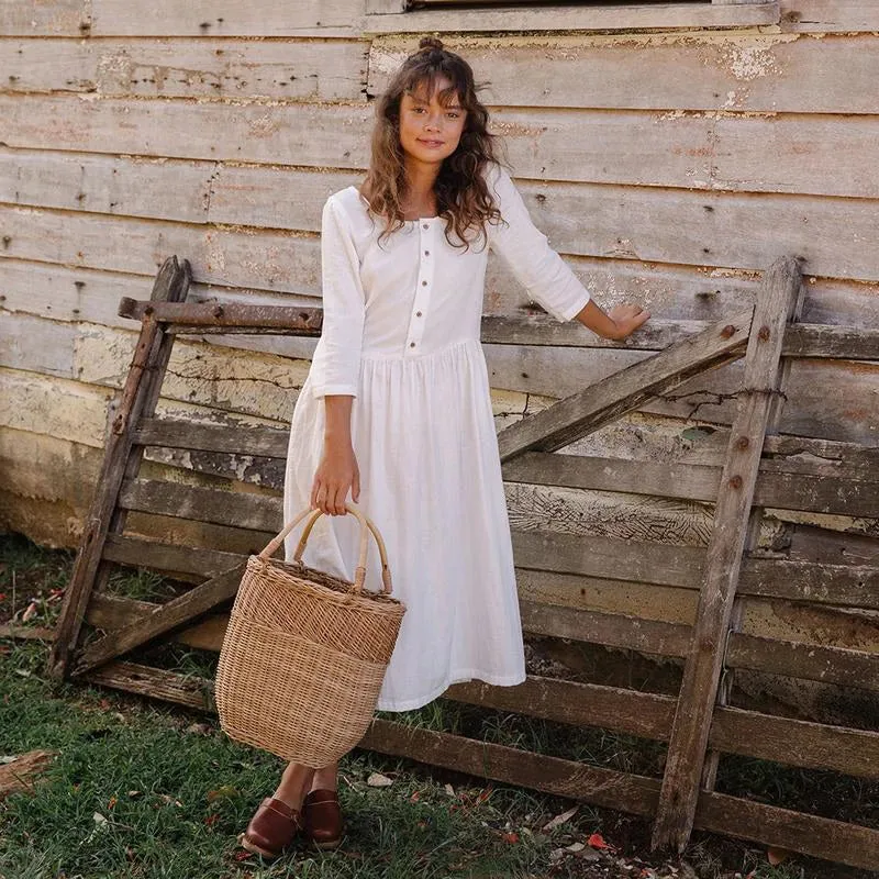 Sarah Cotton Linen Single-breasted Solid Dress