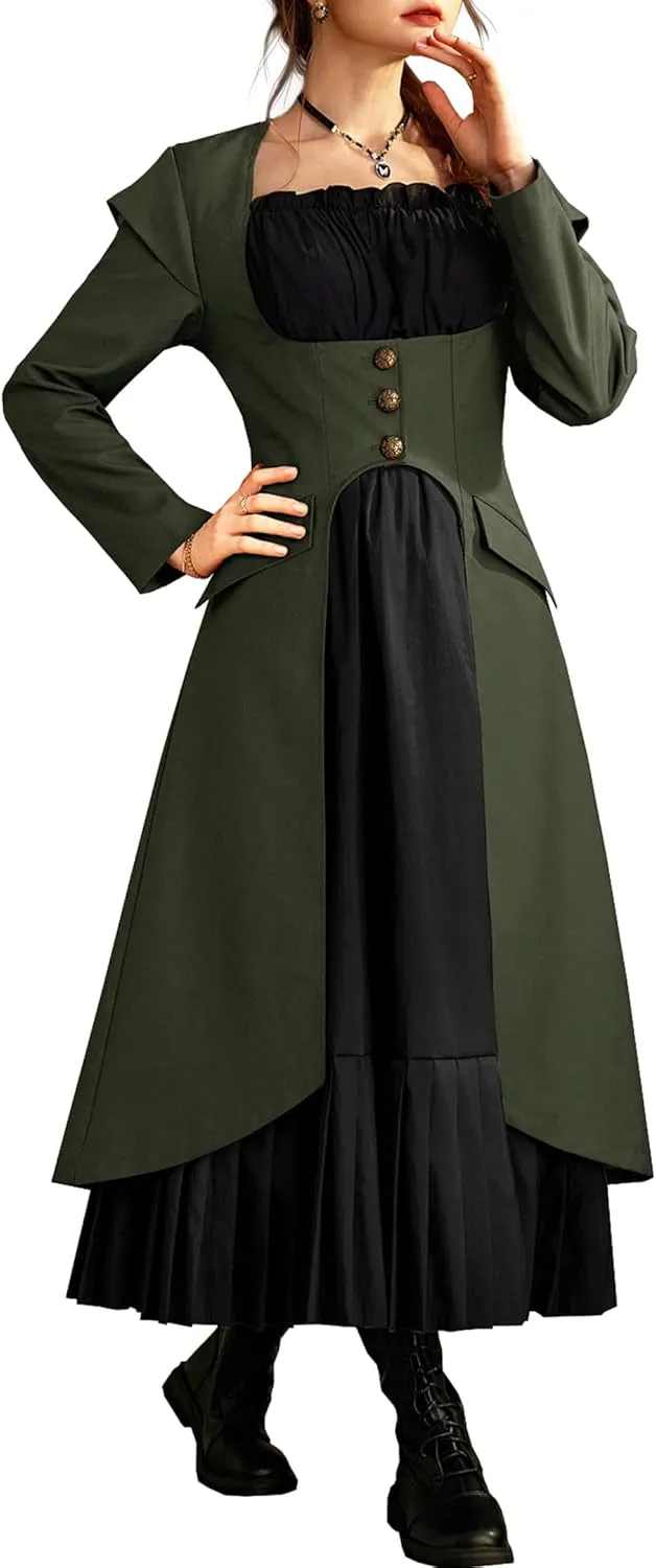 Scarlet Darkness Renaissance Costume Women Trench Coats Underbust Victorian Steampunk Jacket Pirate Long Jackets