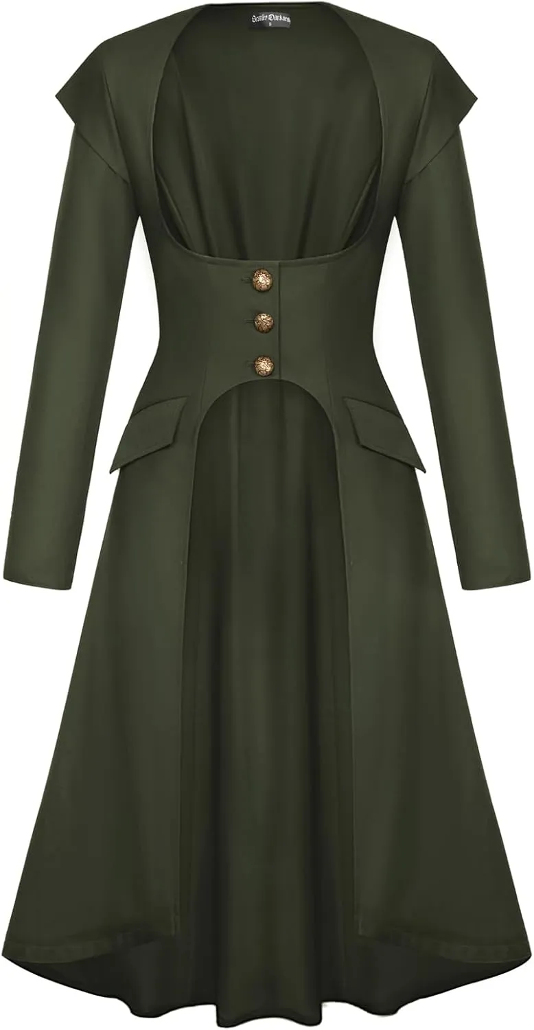 Scarlet Darkness Renaissance Costume Women Trench Coats Underbust Victorian Steampunk Jacket Pirate Long Jackets