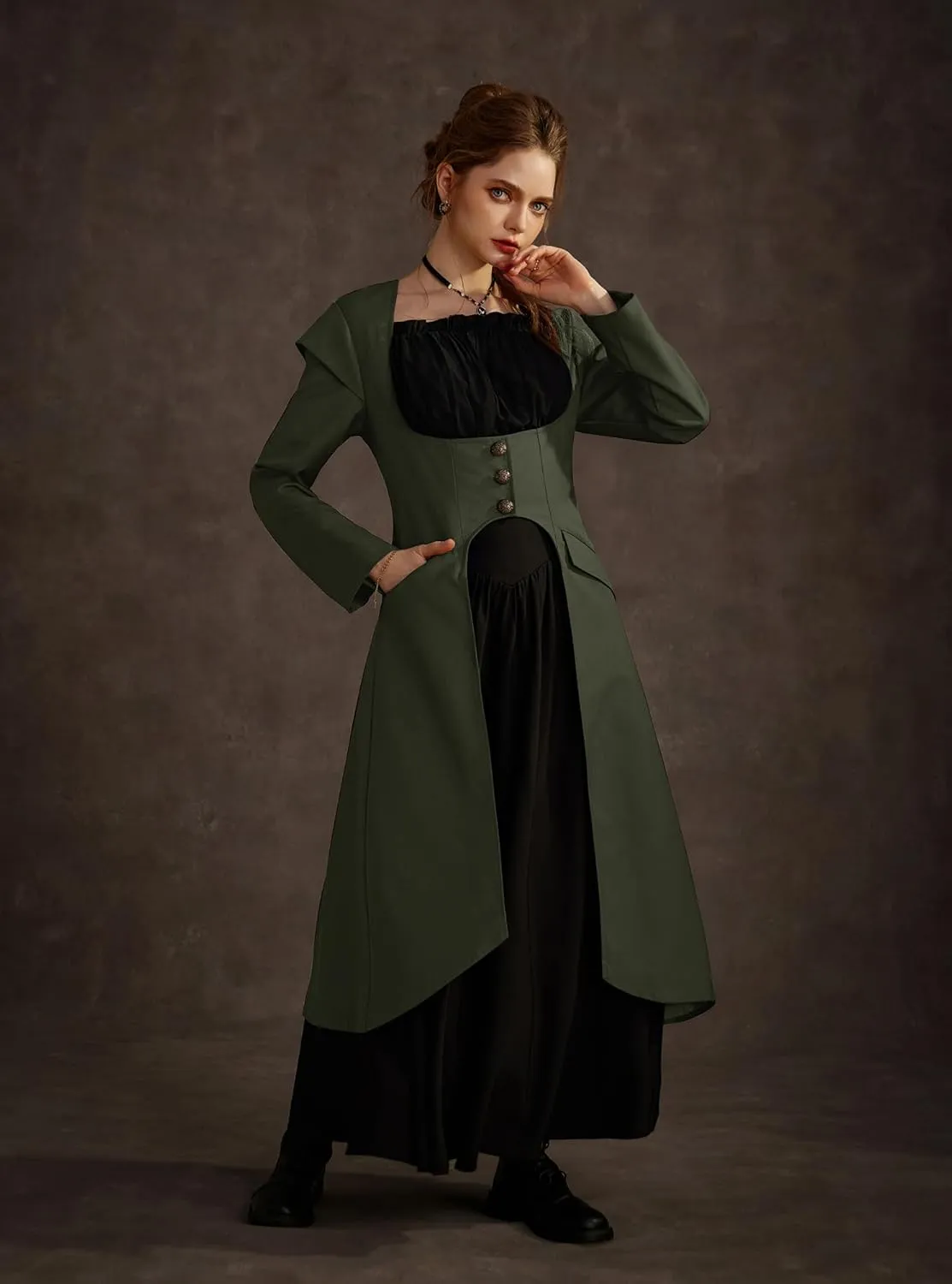 Scarlet Darkness Renaissance Costume Women Trench Coats Underbust Victorian Steampunk Jacket Pirate Long Jackets