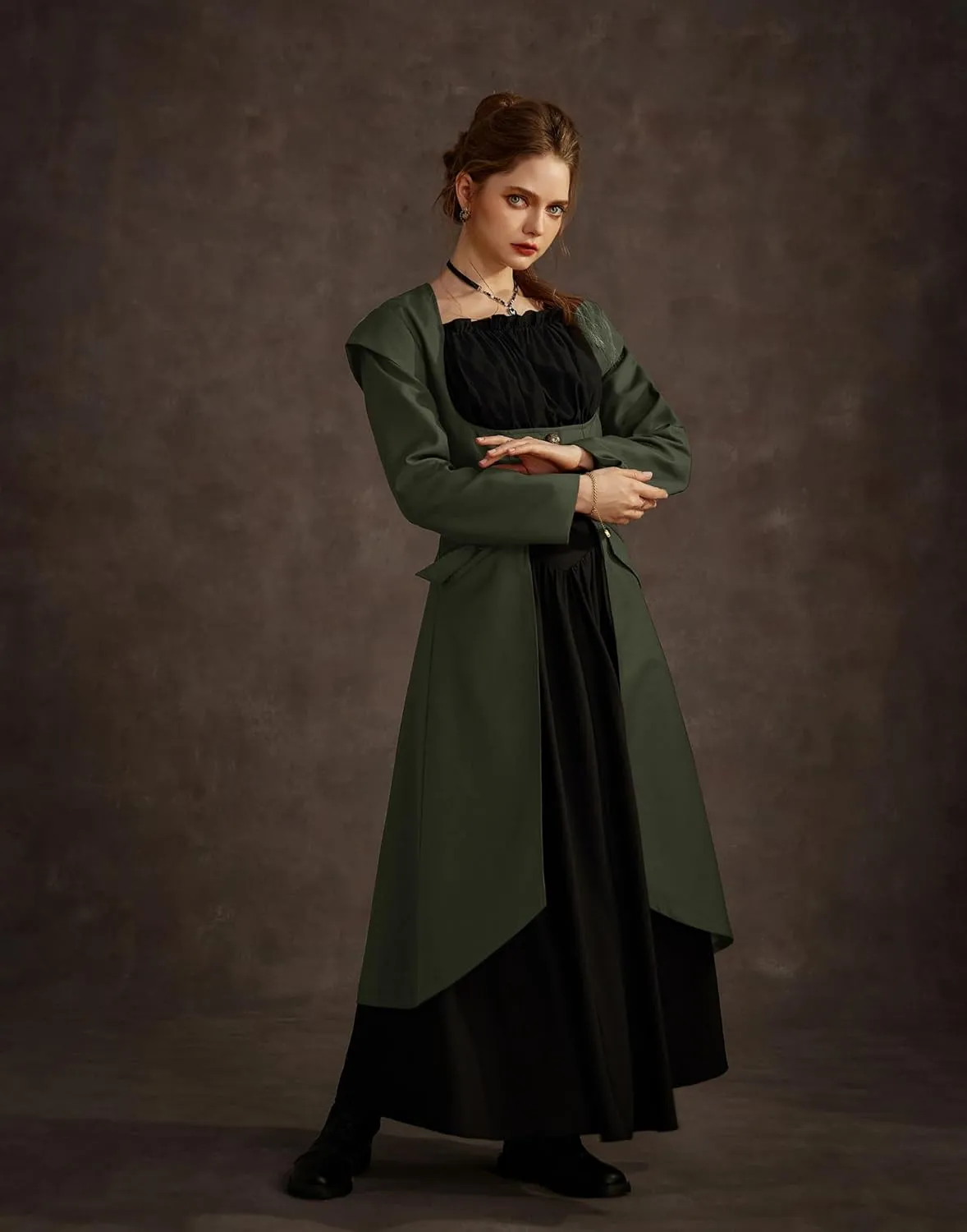 Scarlet Darkness Renaissance Costume Women Trench Coats Underbust Victorian Steampunk Jacket Pirate Long Jackets