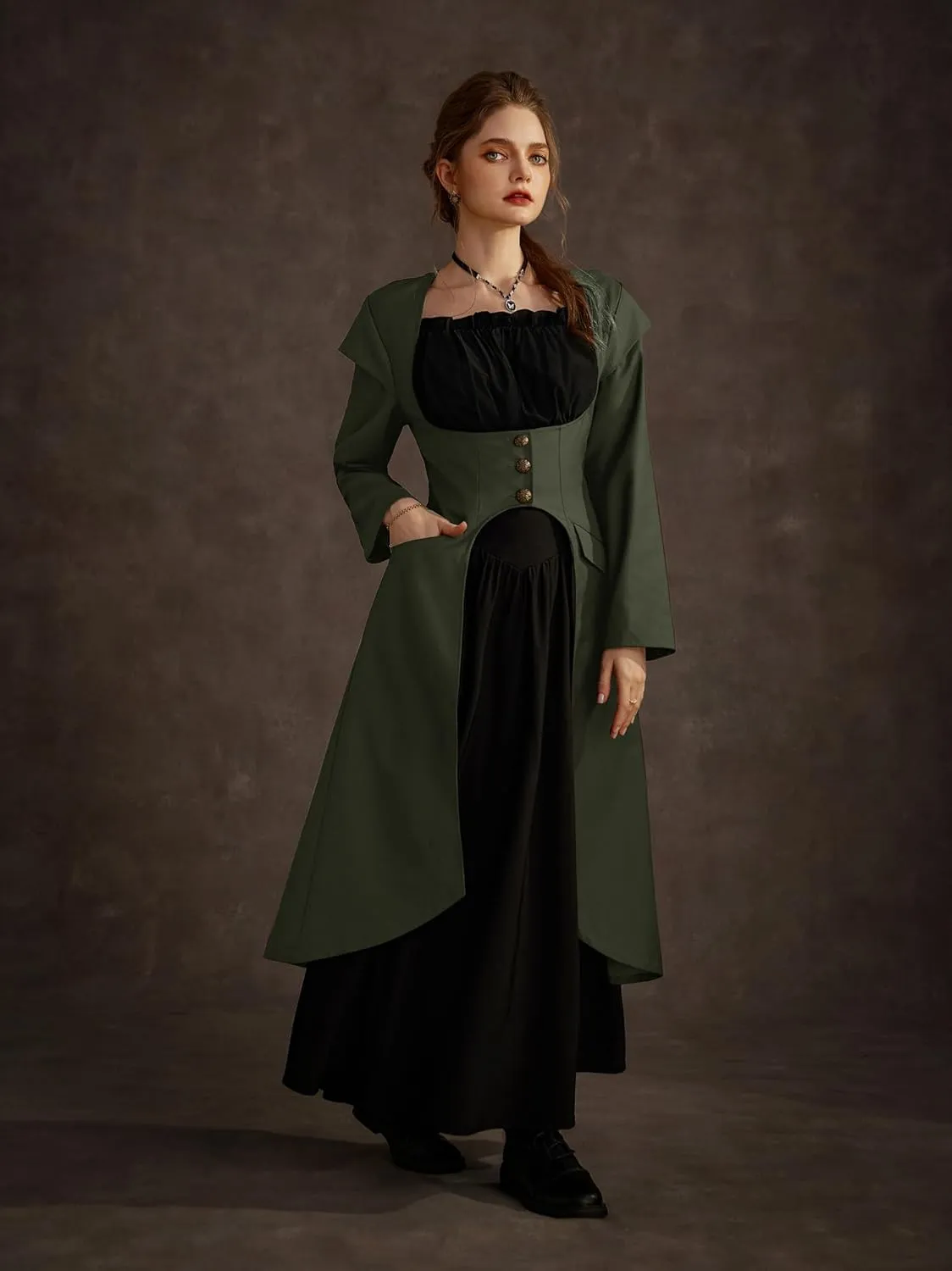 Scarlet Darkness Renaissance Costume Women Trench Coats Underbust Victorian Steampunk Jacket Pirate Long Jackets